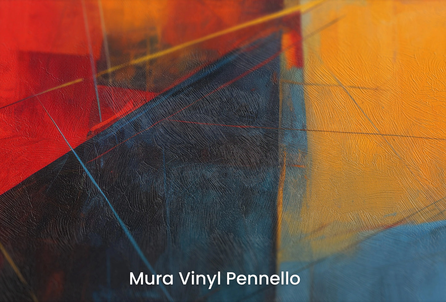 Zbliżenie na artystyczną fototapetę o nazwie Fiery Geometry na podłożu Mura Vinyl Pennello - faktura pociągnięć pędzla malarskiego.
