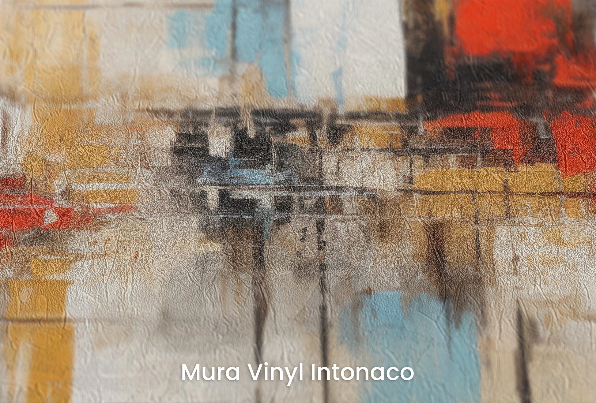 Zbliżenie na artystyczną fototapetę o nazwie Urban Canvas #3 na podłożu Mura Vinyl Intonaco - struktura tartego tynku.