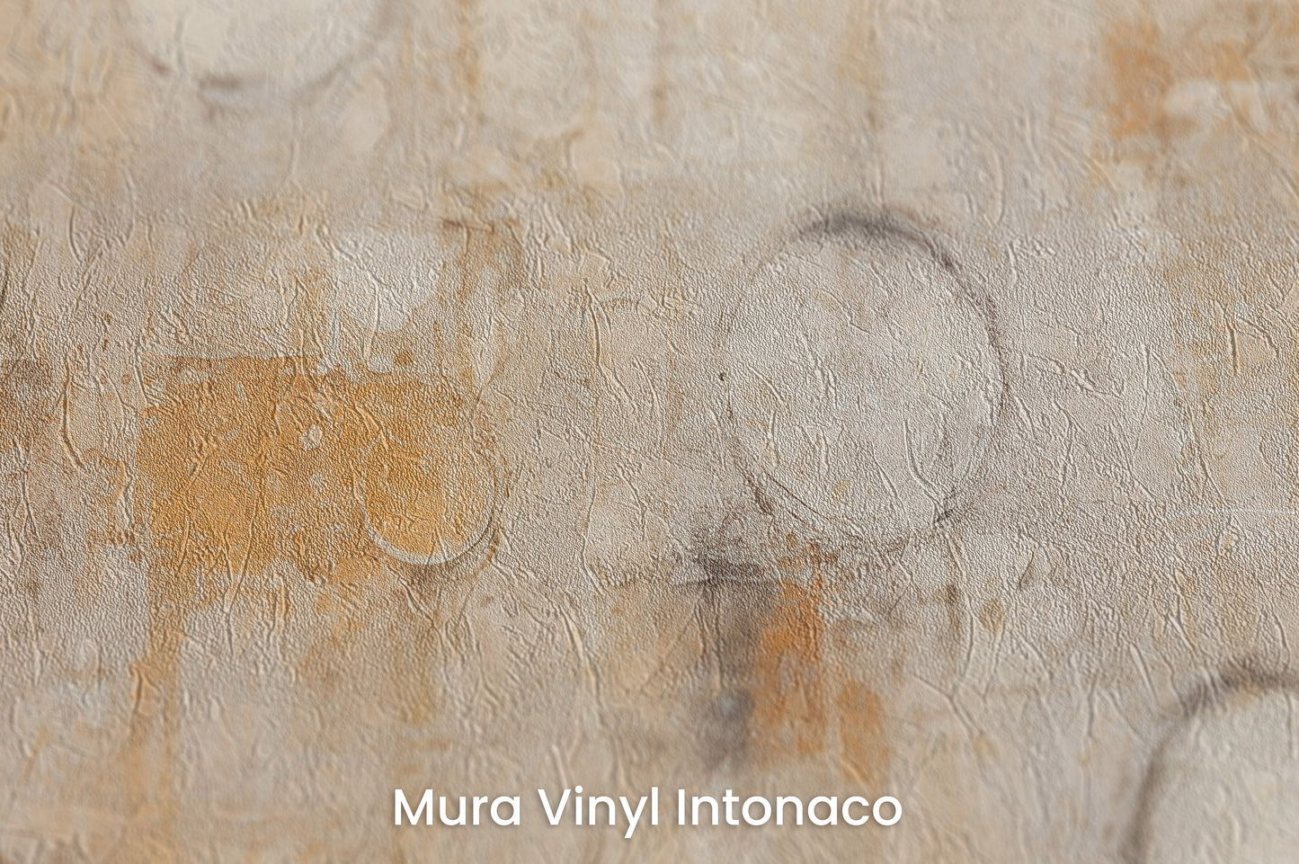 Zbliżenie na artystyczną fototapetę o nazwie RUSTIC ORBITAL IMPRESSIONS na podłożu Mura Vinyl Intonaco - struktura tartego tynku.
