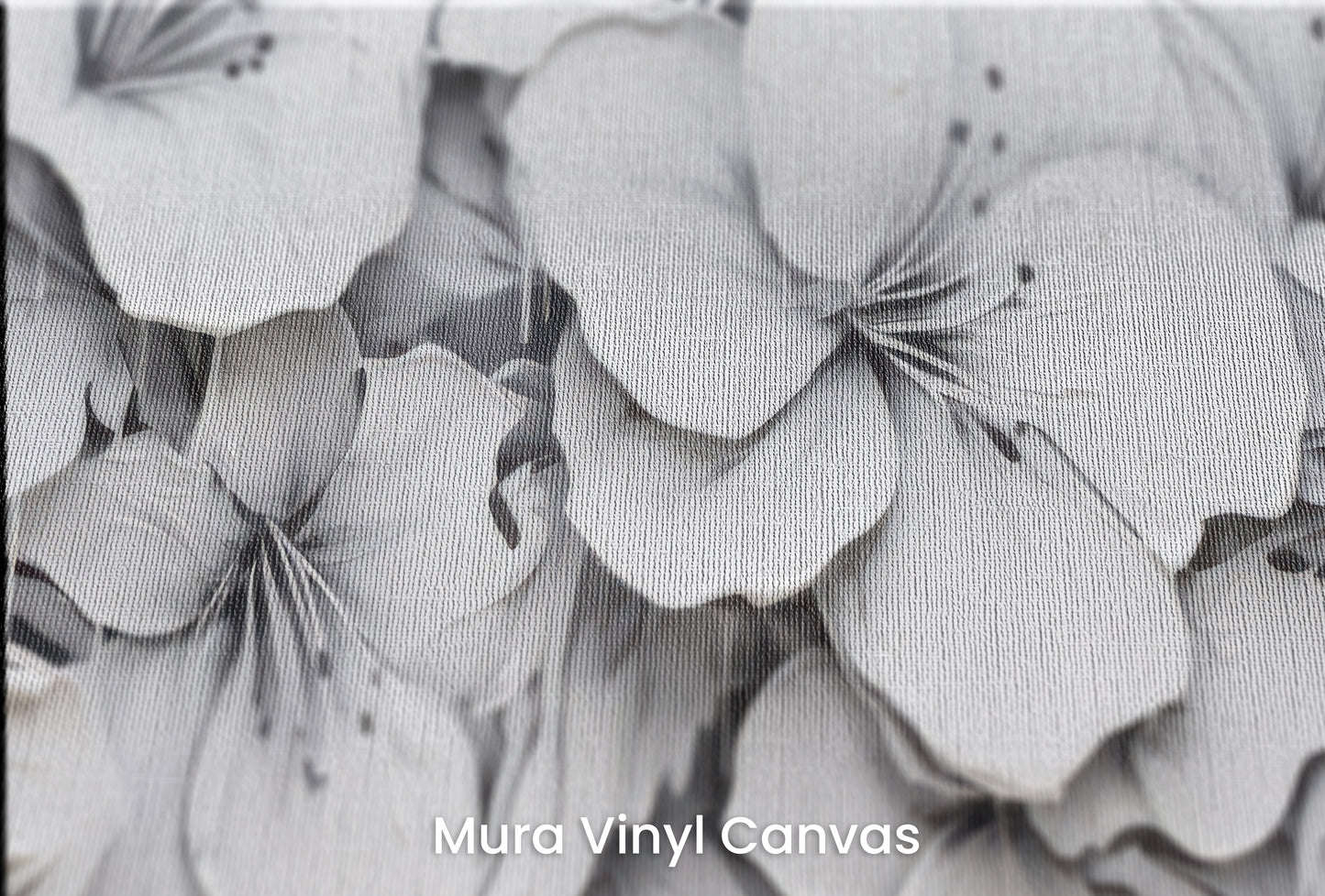 Zbliżenie na artystyczną fototapetę o nazwie CASCADE OF WHITES na podłożu Mura Vinyl Canvas - faktura naturalnego płótna.