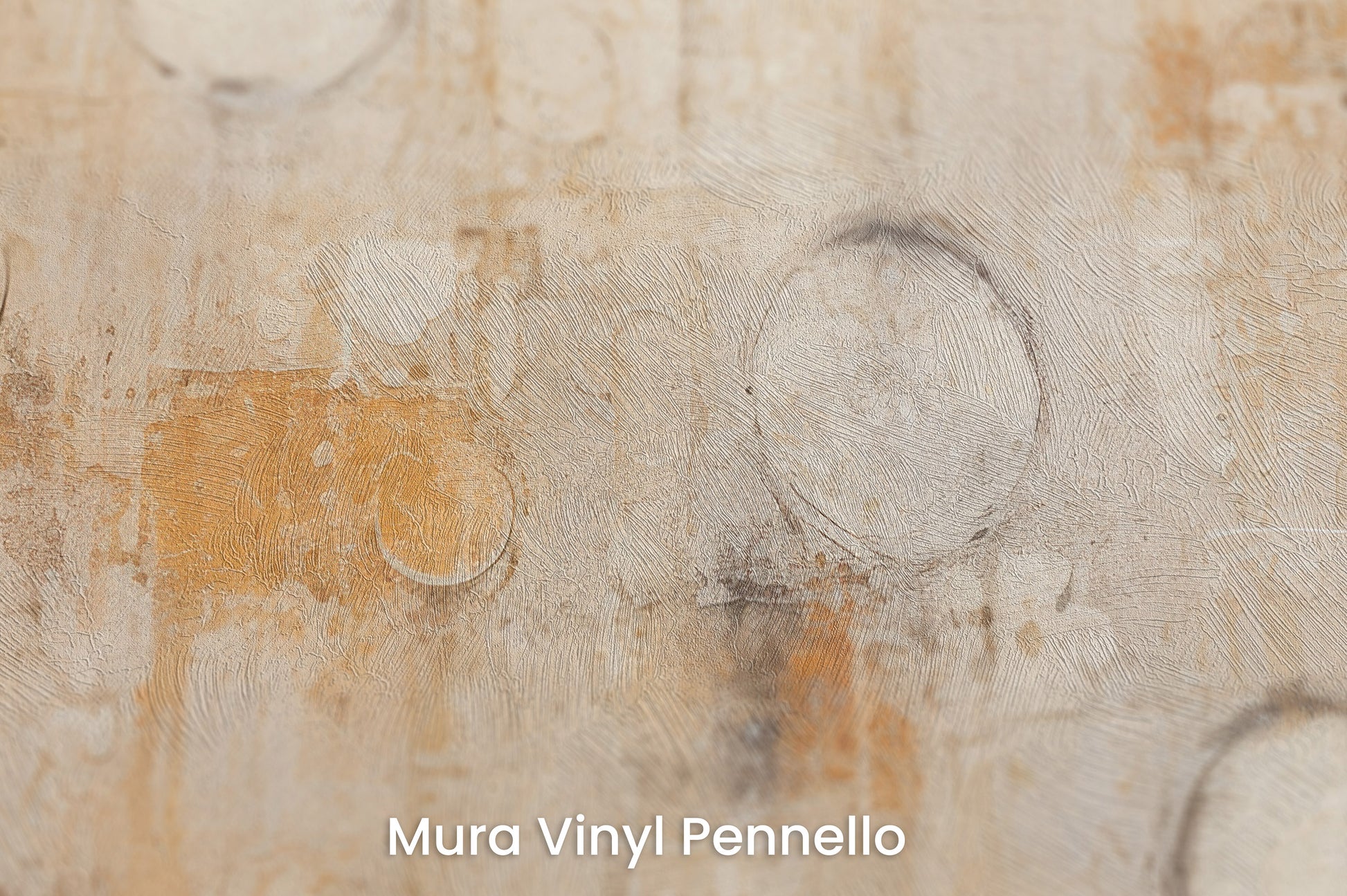 Zbliżenie na artystyczną fototapetę o nazwie RUSTIC ORBITAL IMPRESSIONS na podłożu Mura Vinyl Pennello - faktura pociągnięć pędzla malarskiego.