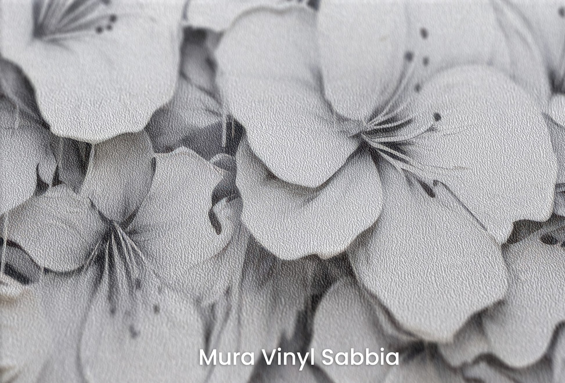 Zbliżenie na artystyczną fototapetę o nazwie CASCADE OF WHITES na podłożu Mura Vinyl Sabbia struktura grubego ziarna piasku.