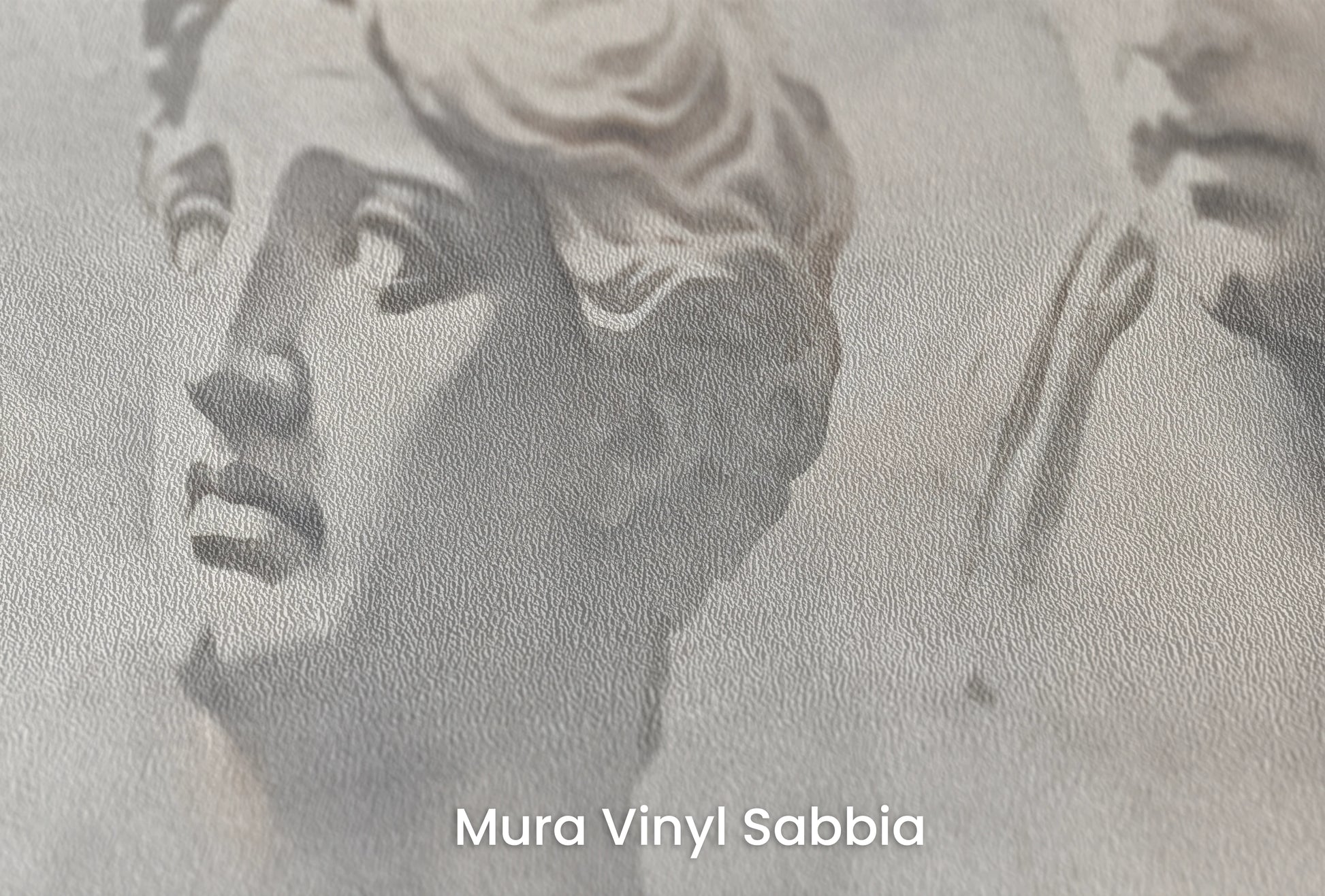 Zbliżenie na artystyczną fototapetę o nazwie Apollo and Daphne na podłożu Mura Vinyl Sabbia struktura grubego ziarna piasku.