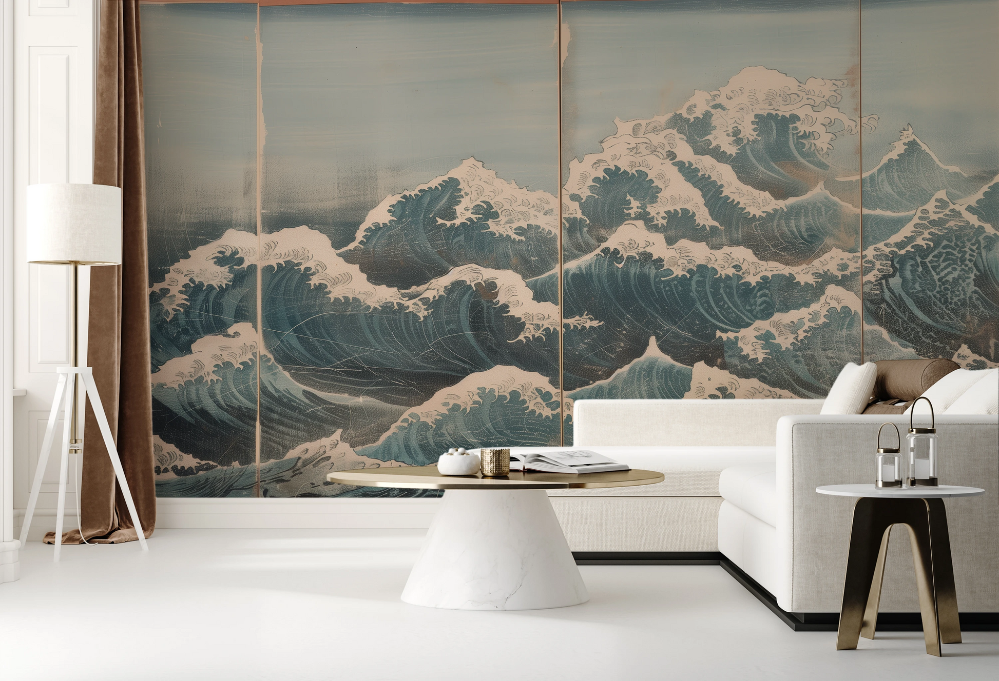 Fototapeta malowana o nazwie Snowy Peak Waves pokazana w aranżacji wnętrza.