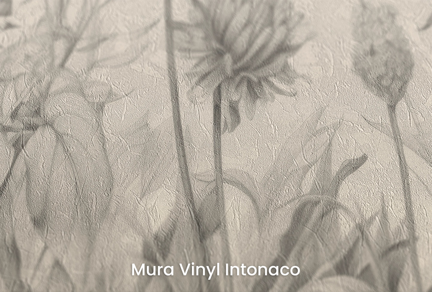 Zbliżenie na artystyczną fototapetę o nazwie Delicate Flora na podłożu Mura Vinyl Intonaco - struktura tartego tynku.