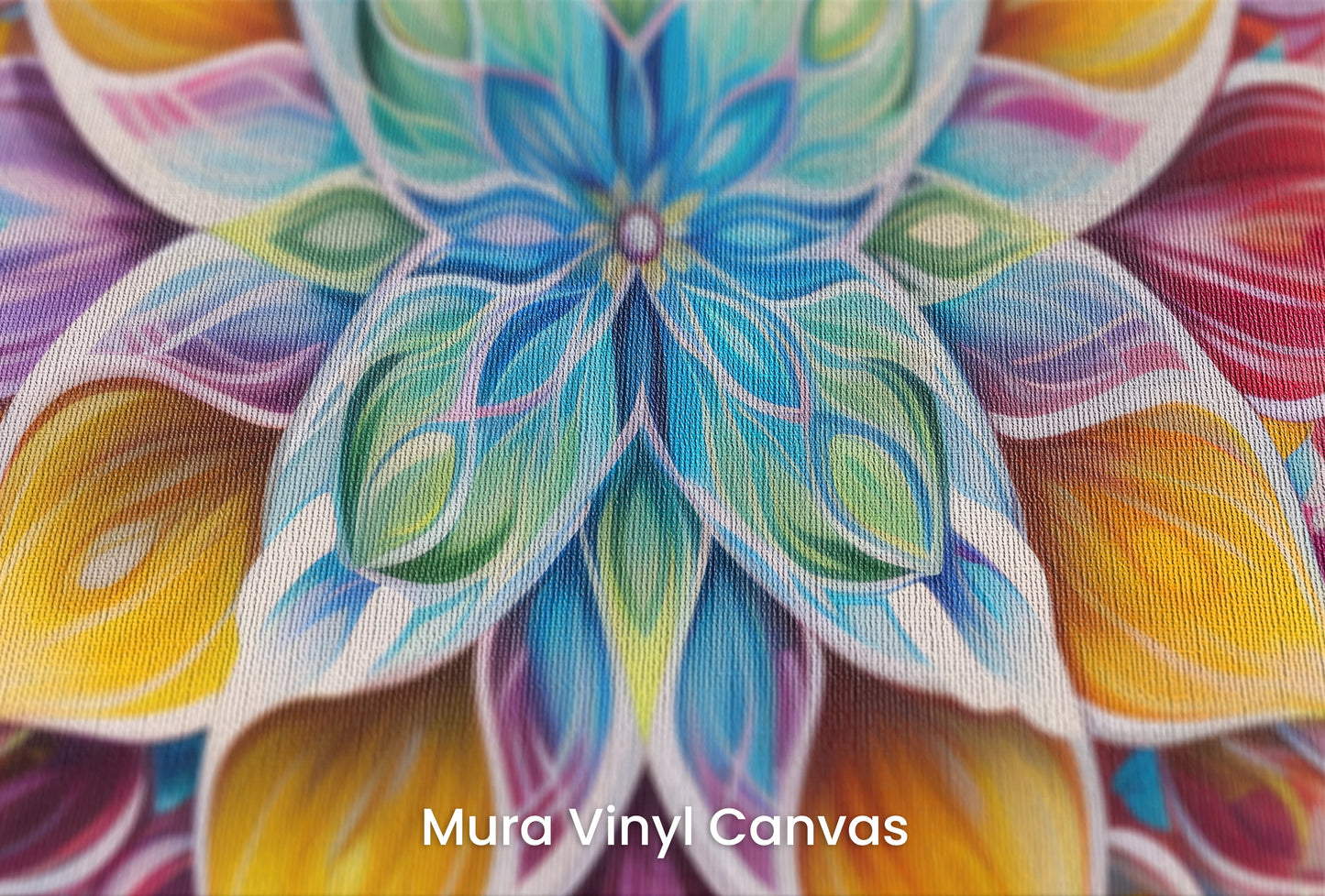 Zbliżenie na artystyczną fototapetę o nazwie Harmonic Lotus na podłożu Mura Vinyl Canvas - faktura naturalnego płótna.