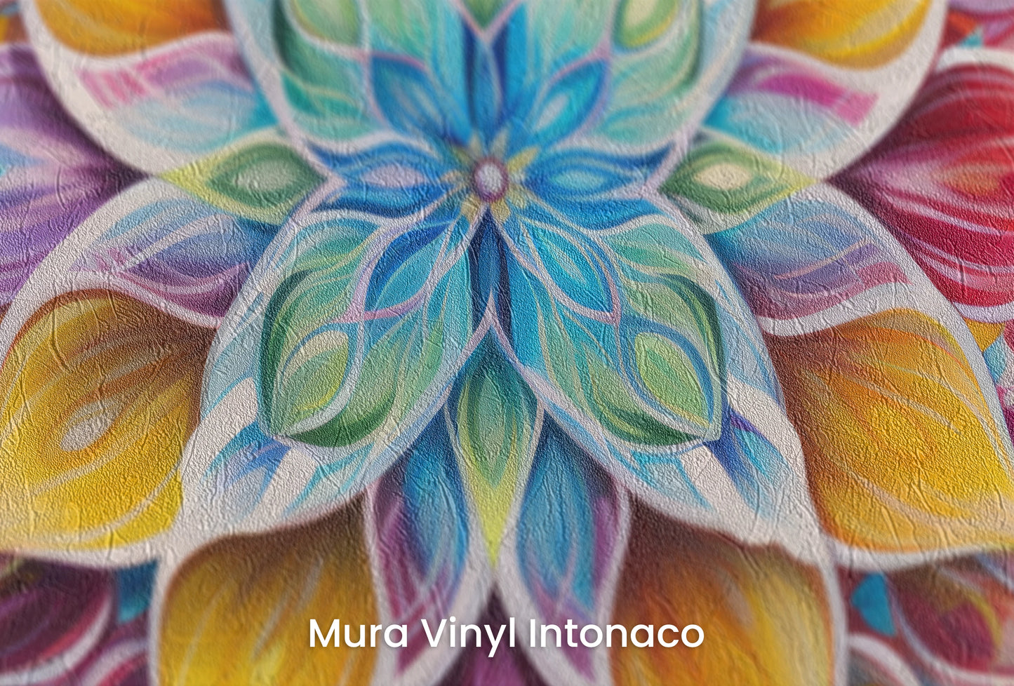 Zbliżenie na artystyczną fototapetę o nazwie Harmonic Lotus na podłożu Mura Vinyl Intonaco - struktura tartego tynku.