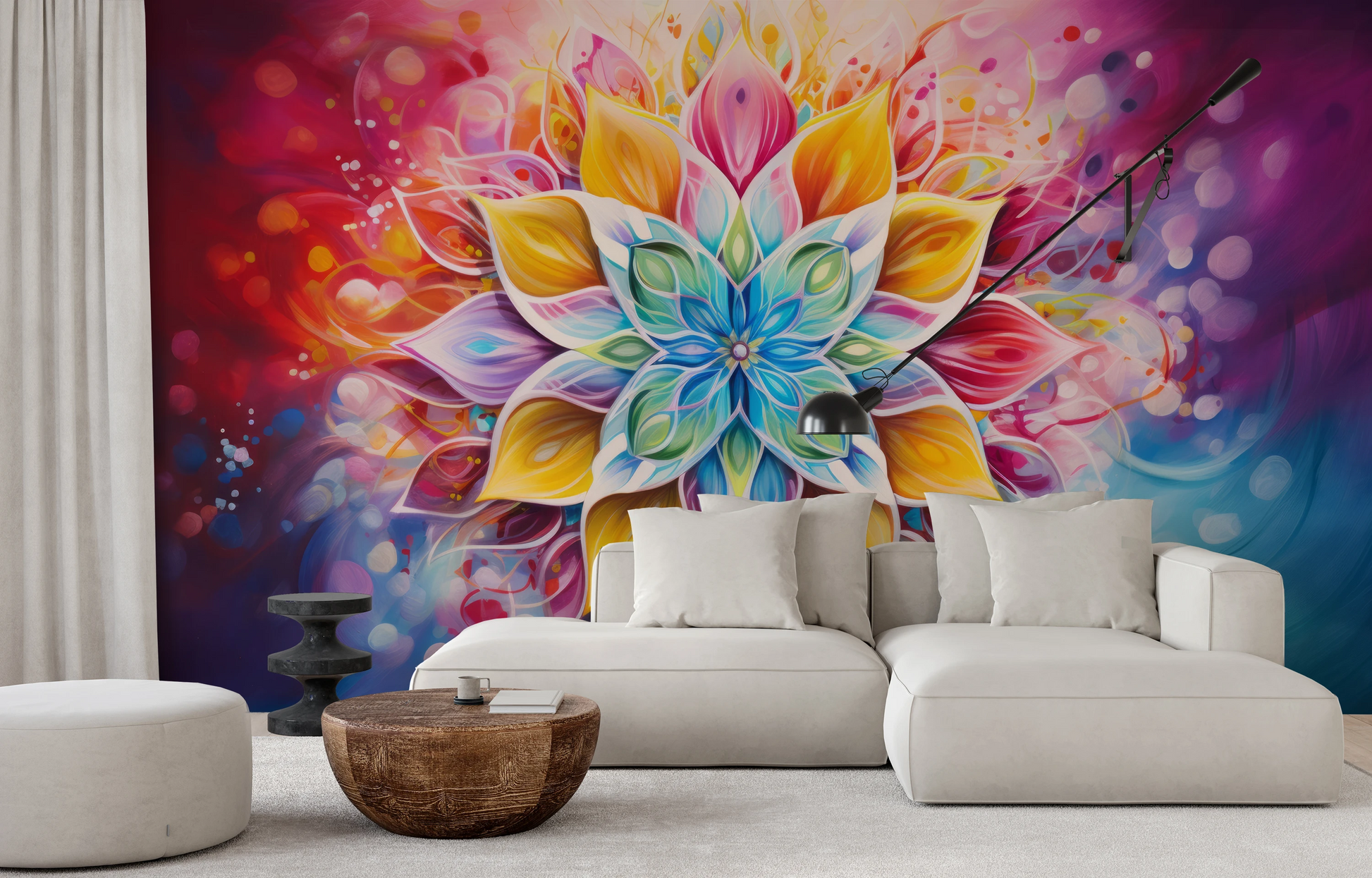 Fototapeta malowana o nazwie Harmonic Lotus pokazana w aranżacji wnętrza.