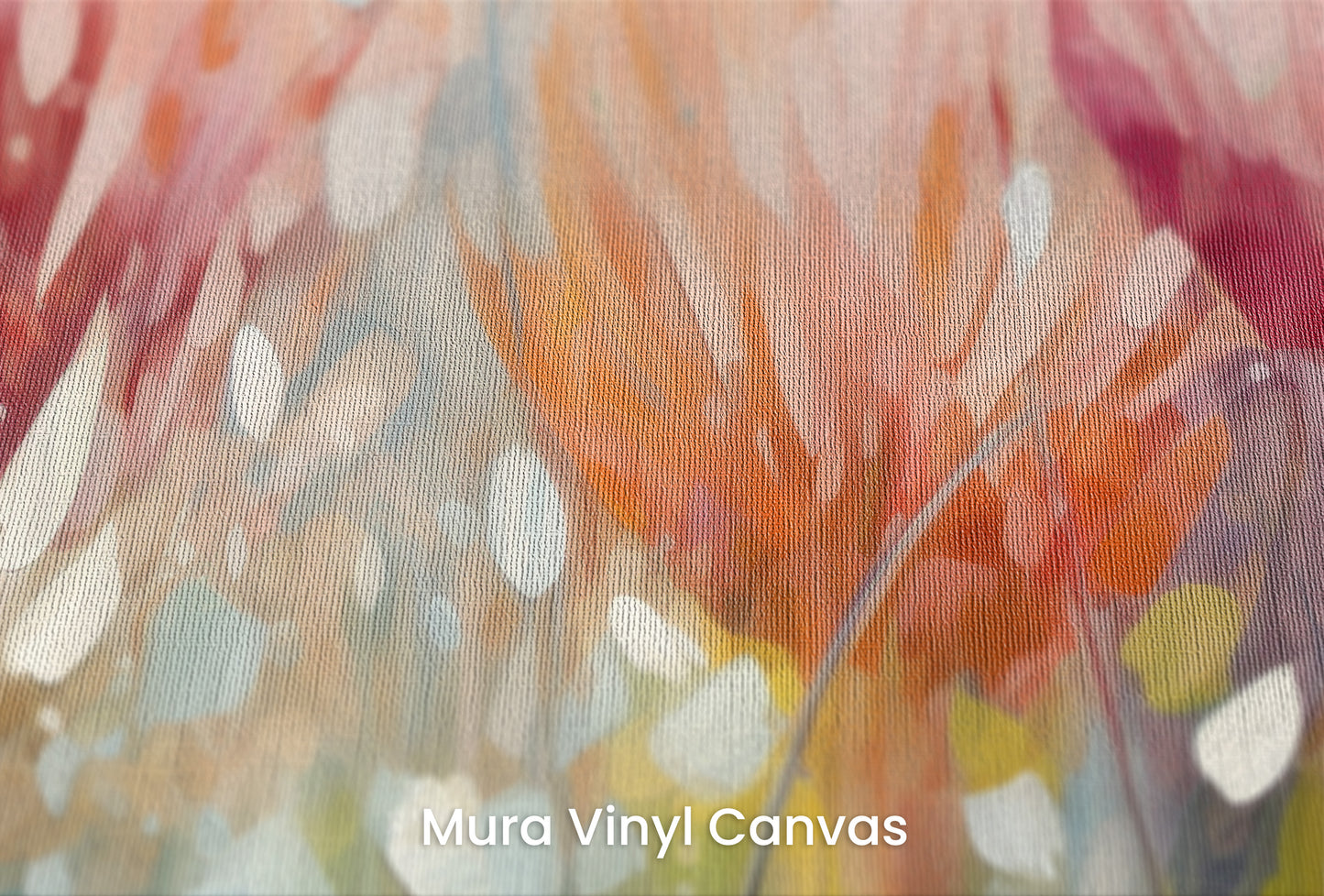 Zbliżenie na artystyczną fototapetę o nazwie Fiery Petal Fusion na podłożu Mura Vinyl Canvas - faktura naturalnego płótna.