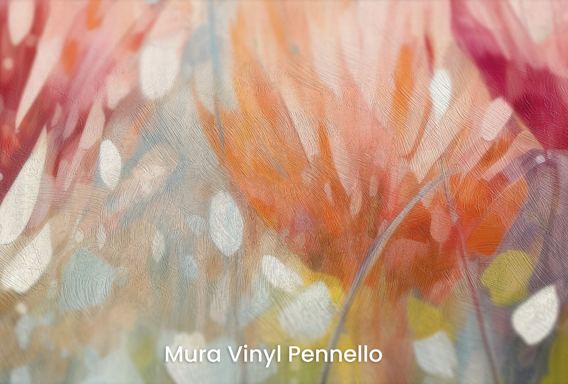 Zbliżenie na artystyczną fototapetę o nazwie Fiery Petal Fusion na podłożu Mura Vinyl Pennello - faktura pociągnięć pędzla malarskiego.