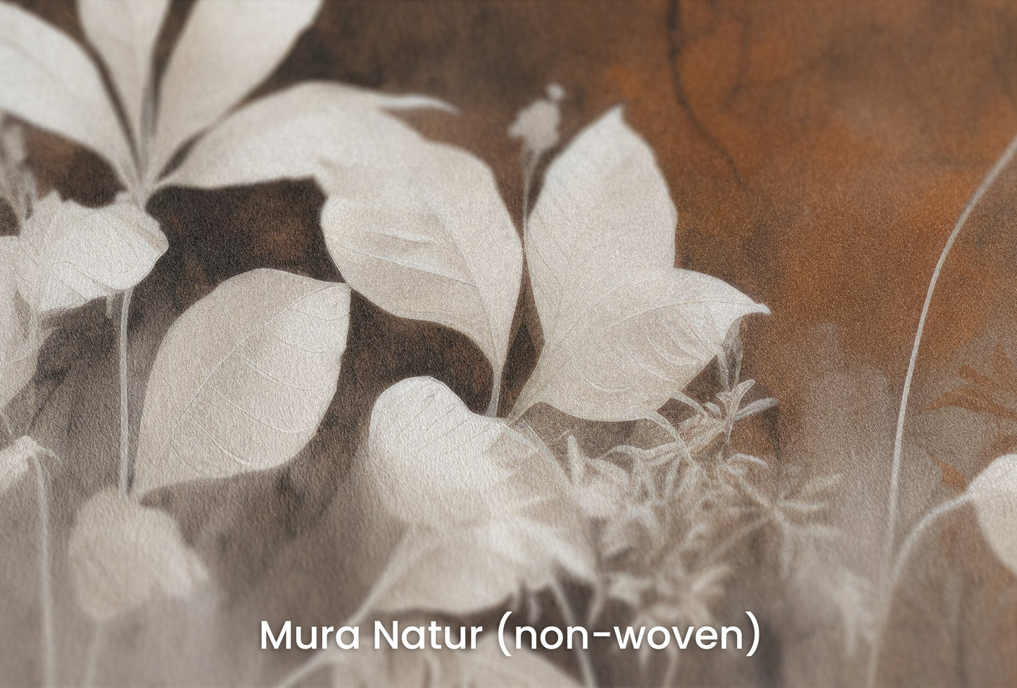 Zbliżenie na artystyczną fototapetę o nazwie Bronze Leaf Silhouettes na podłożu Mura Natur (non-woven) - naturalne i ekologiczne podłoże.
