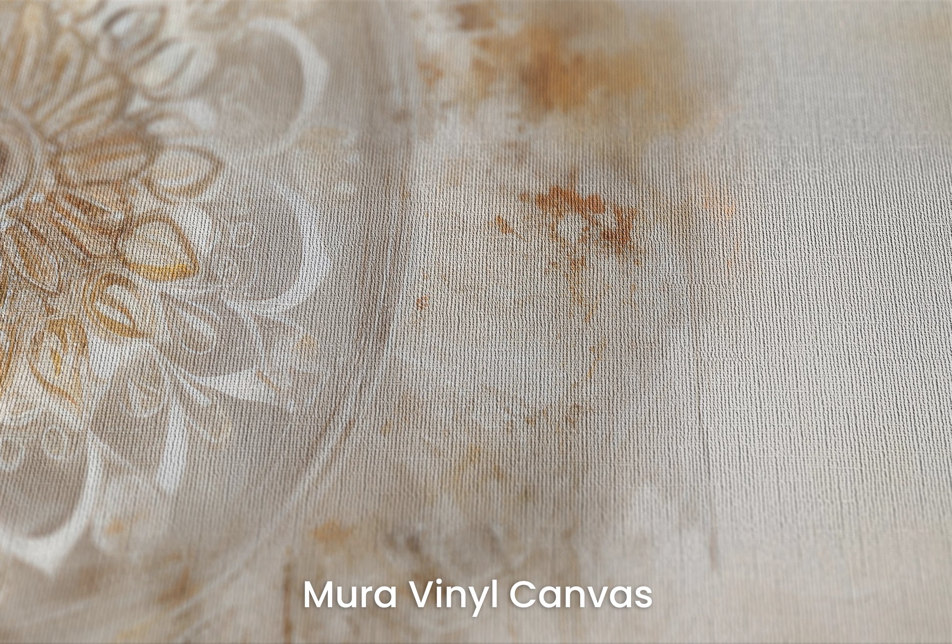 Zbliżenie na artystyczną fototapetę o nazwie Timeless Mandala na podłożu Mura Vinyl Canvas - faktura naturalnego płótna.