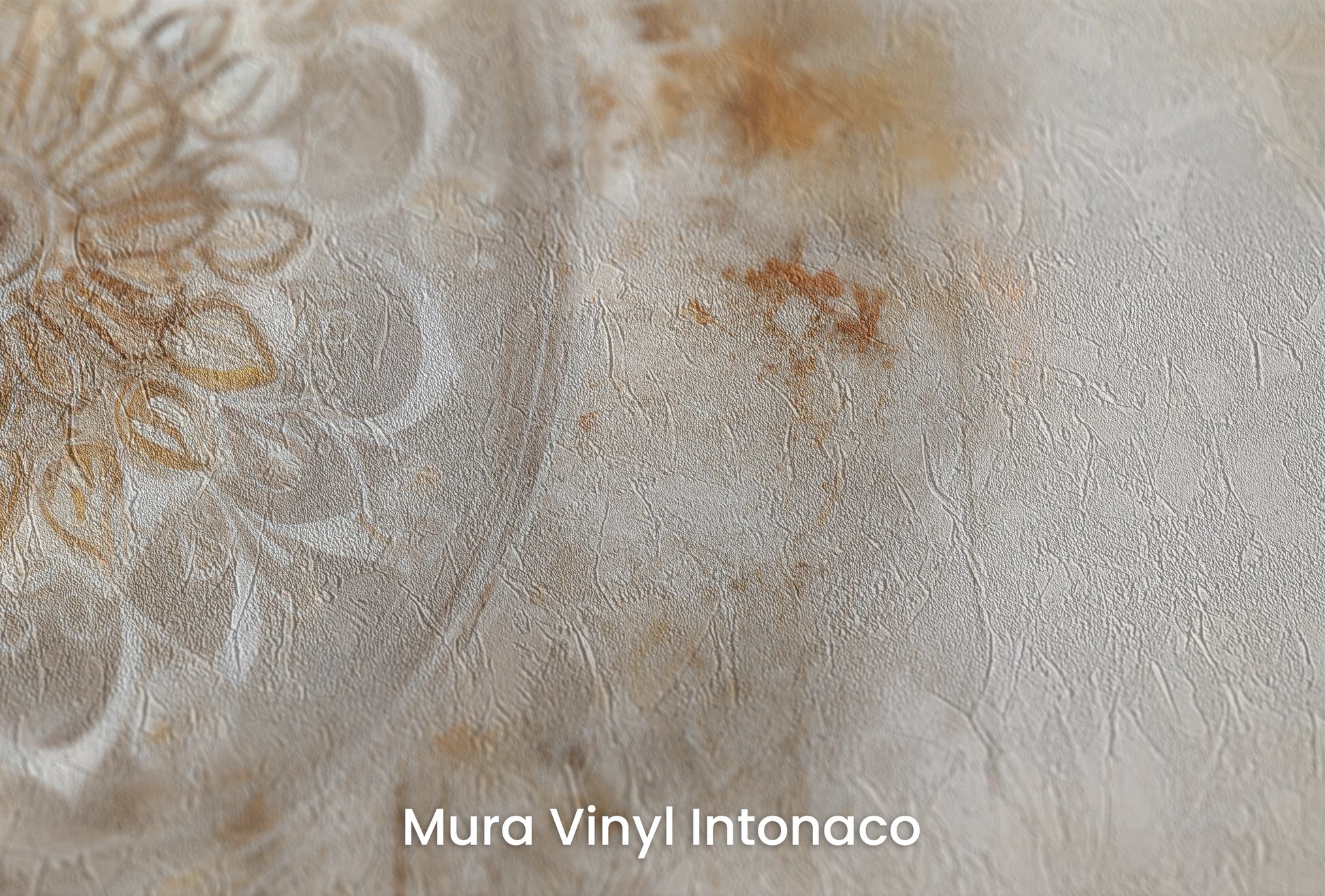 Zbliżenie na artystyczną fototapetę o nazwie Timeless Mandala na podłożu Mura Vinyl Intonaco - struktura tartego tynku.