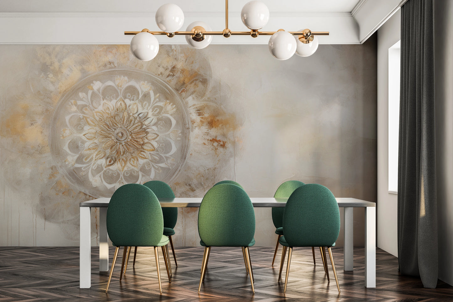 Fototapeta artystyczna o nazwie Timeless Mandala pokazana w aranżacji wnętrza.