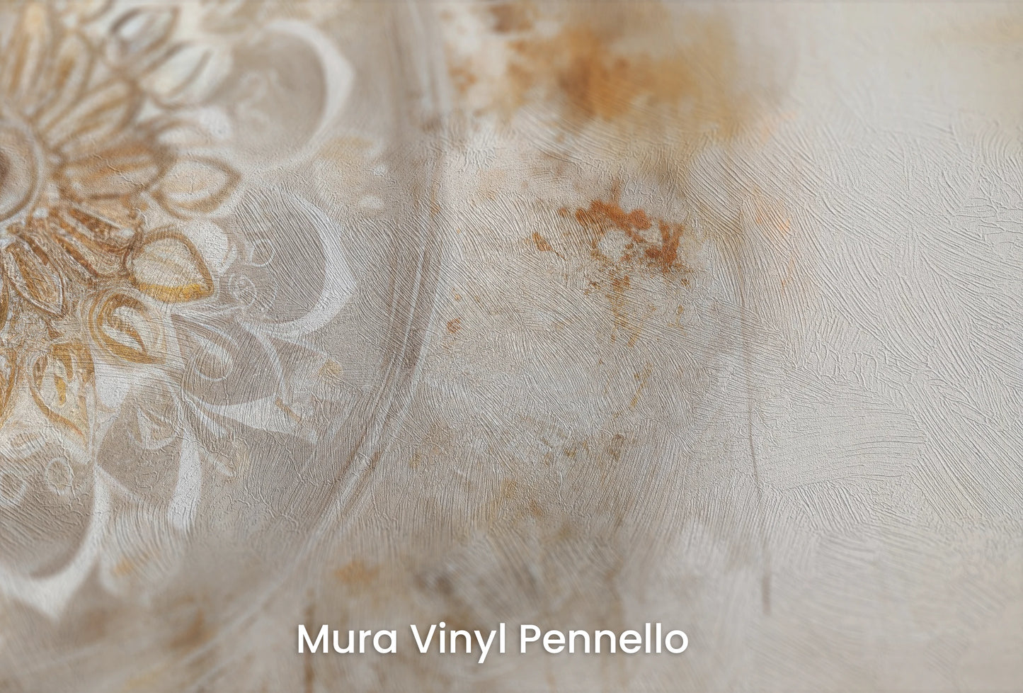 Zbliżenie na artystyczną fototapetę o nazwie Timeless Mandala na podłożu Mura Vinyl Pennello - faktura pociągnięć pędzla malarskiego.