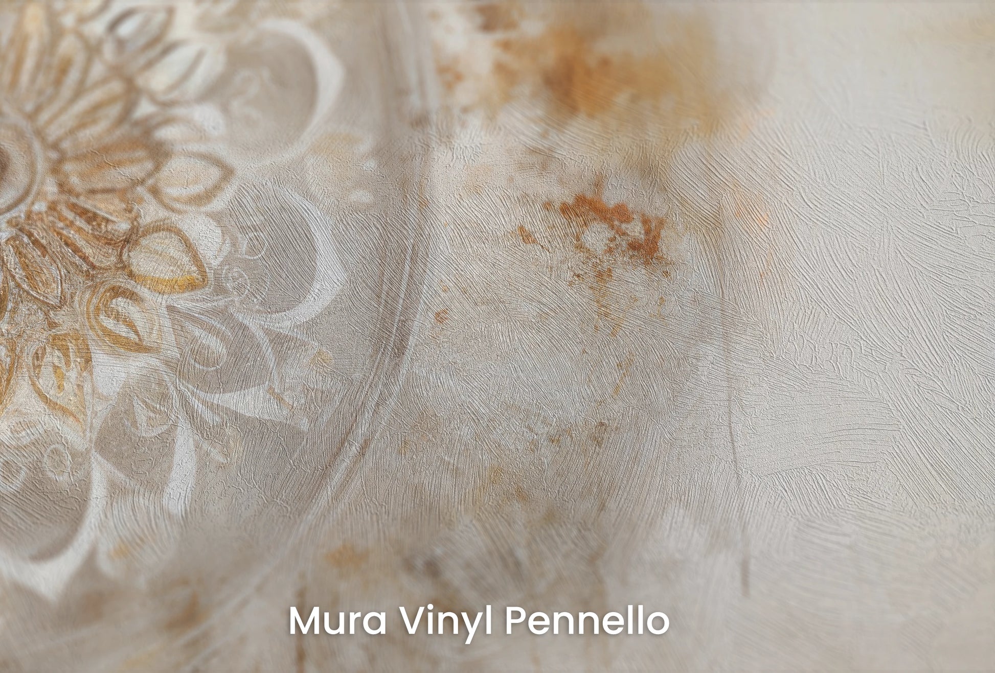 Zbliżenie na artystyczną fototapetę o nazwie Timeless Mandala na podłożu Mura Vinyl Pennello - faktura pociągnięć pędzla malarskiego.