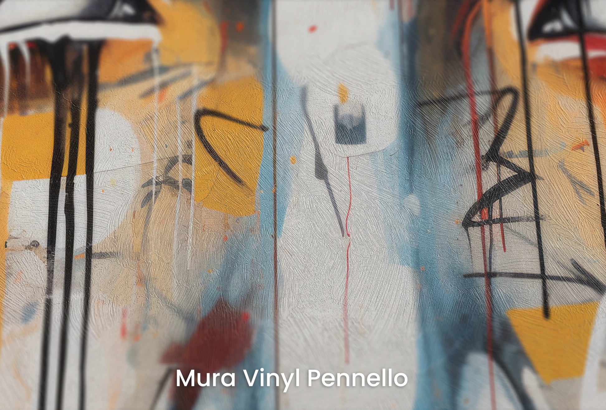 Zbliżenie na artystyczną fototapetę o nazwie Urban Gaze Fragment na podłożu Mura Vinyl Pennello - faktura pociągnięć pędzla malarskiego.