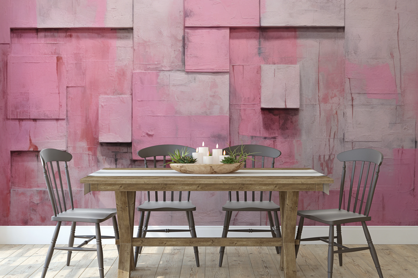 Fototapeta malowana o nazwie Pink Bricks pokazana w aranżacji wnętrza.