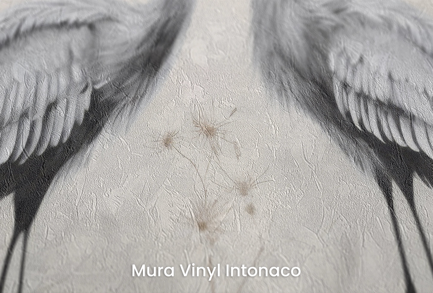 Zbliżenie na artystyczną fototapetę o nazwie Silent Duet na podłożu Mura Vinyl Intonaco - struktura tartego tynku.