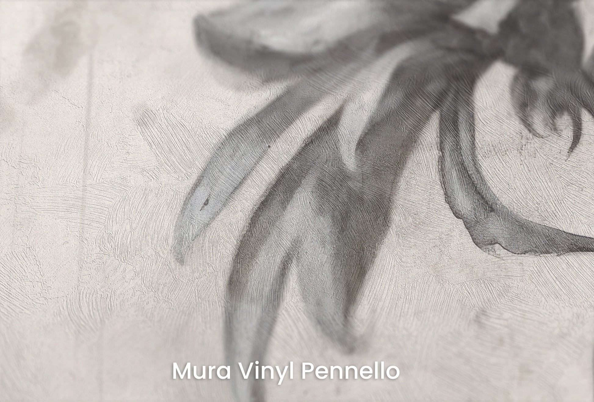Zbliżenie na artystyczną fototapetę o nazwie MONOCHROME BLOOM INK SKETCH na podłożu Mura Vinyl Pennello - faktura pociągnięć pędzla malarskiego.