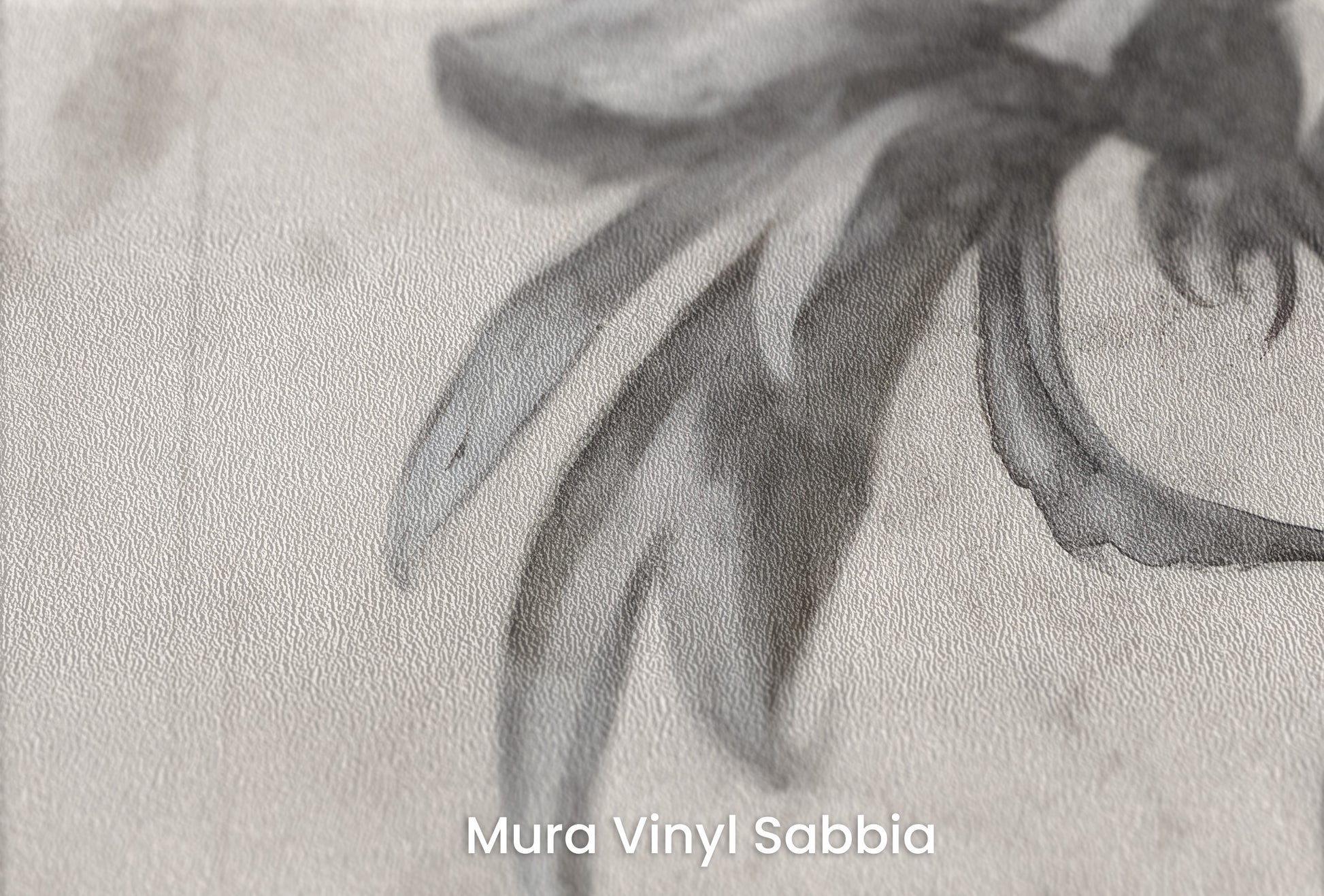 Zbliżenie na artystyczną fototapetę o nazwie MONOCHROME BLOOM INK SKETCH na podłożu Mura Vinyl Sabbia struktura grubego ziarna piasku.