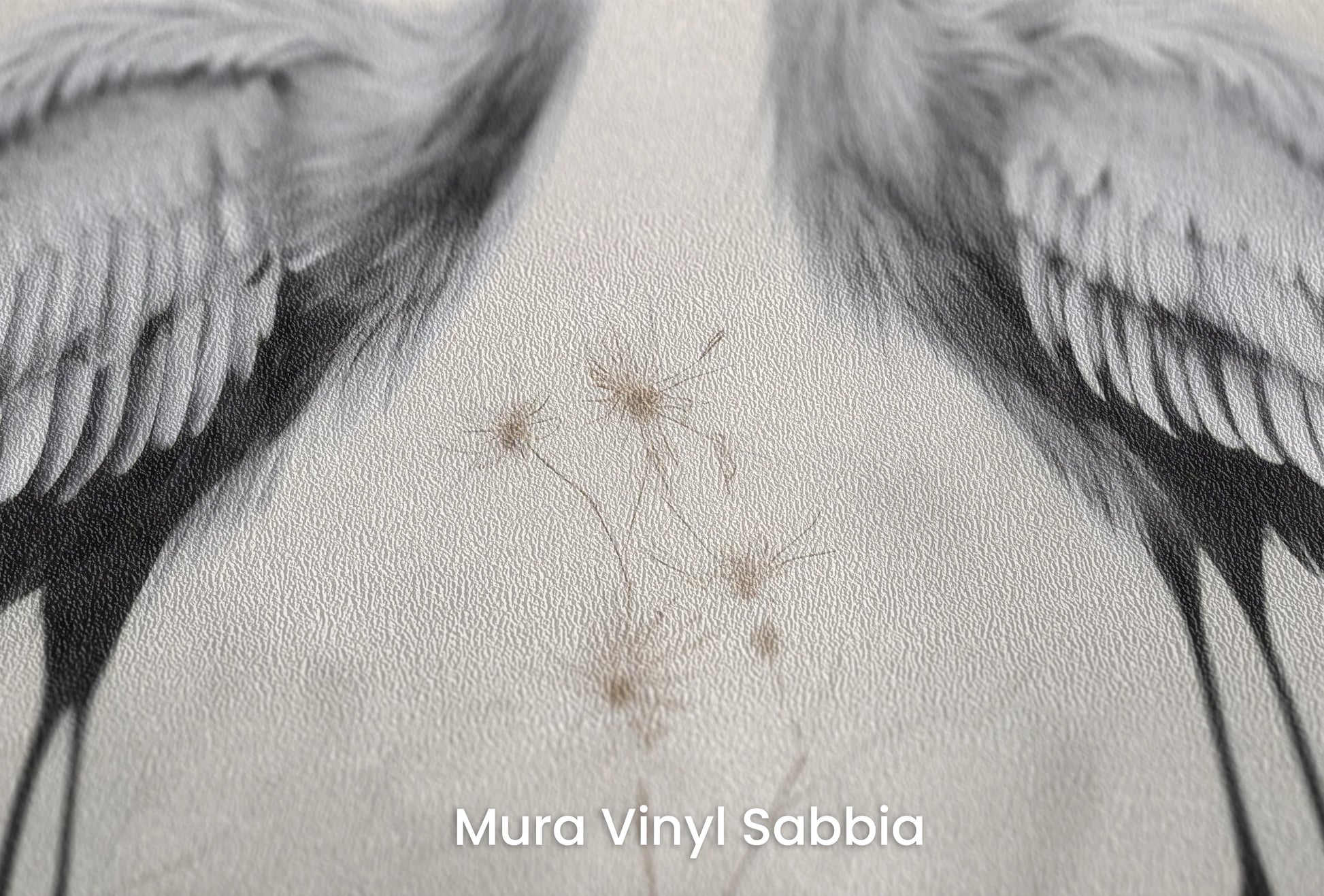 Zbliżenie na artystyczną fototapetę o nazwie Silent Duet na podłożu Mura Vinyl Sabbia struktura grubego ziarna piasku.