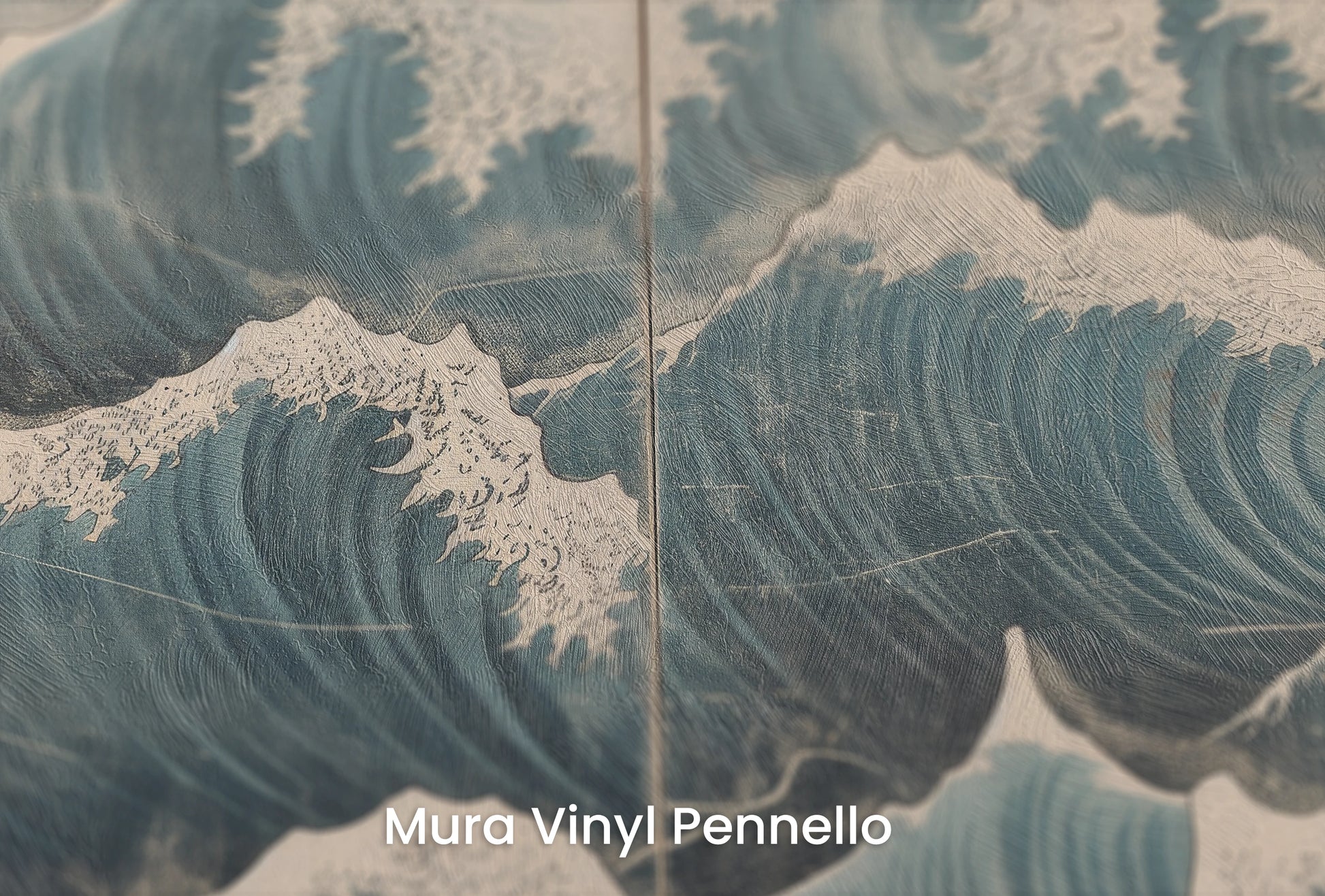 Zbliżenie na artystyczną fototapetę o nazwie Frosty Ocean na podłożu Mura Vinyl Pennello - faktura pociągnięć pędzla malarskiego.