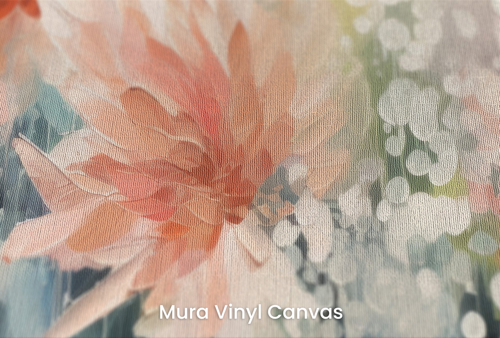 Zbliżenie na artystyczną fototapetę o nazwie Whispering Petal Elegance na podłożu Mura Vinyl Canvas - faktura naturalnego płótna.