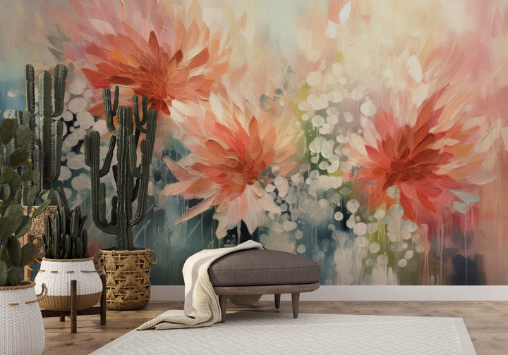 Fototapeta artystyczna o nazwie Whispering Petal Elegance pokazana w aranżacji wnętrza.