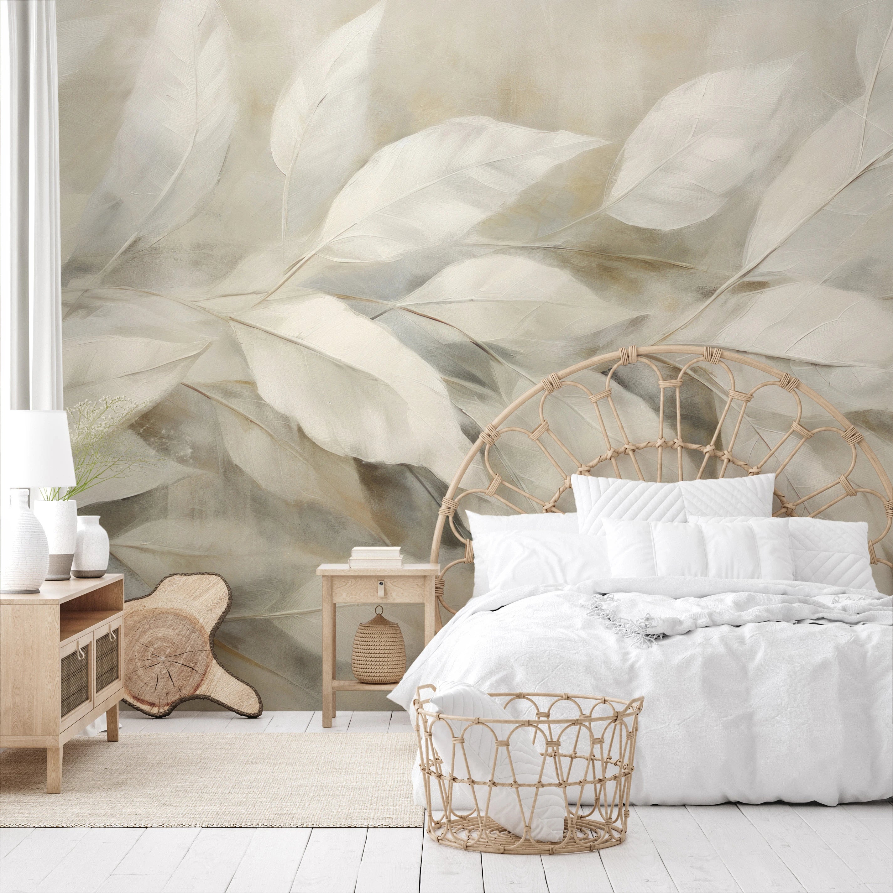 Wzór fototapety artystycznej o nazwie Silver Serenity pokazanej w aranżacji wnętrza.