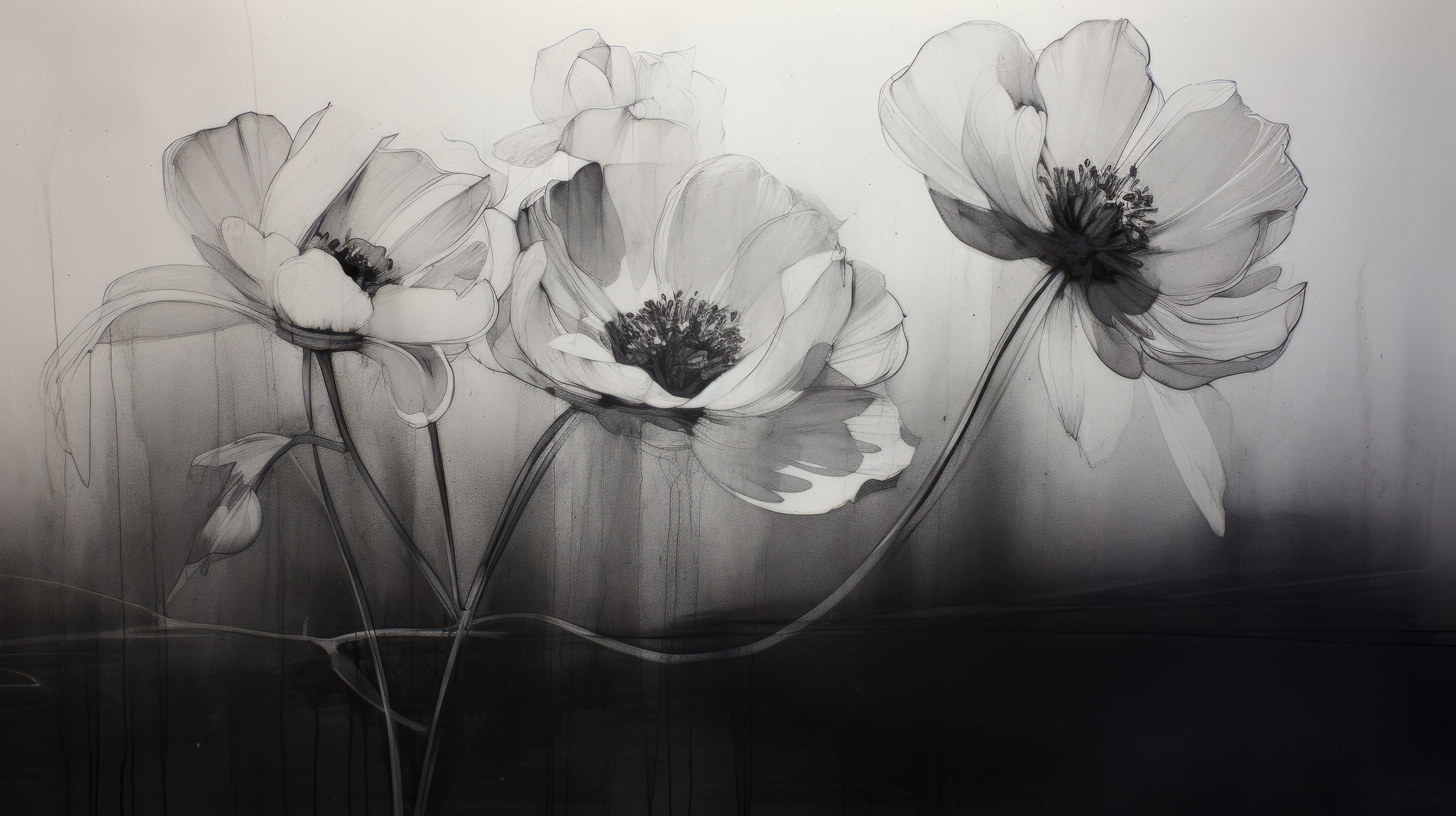 Podgląd wzoru: Prezentacja całego wzoru fototapety o nazwie ETHEREAL FLORAL INK DANCE