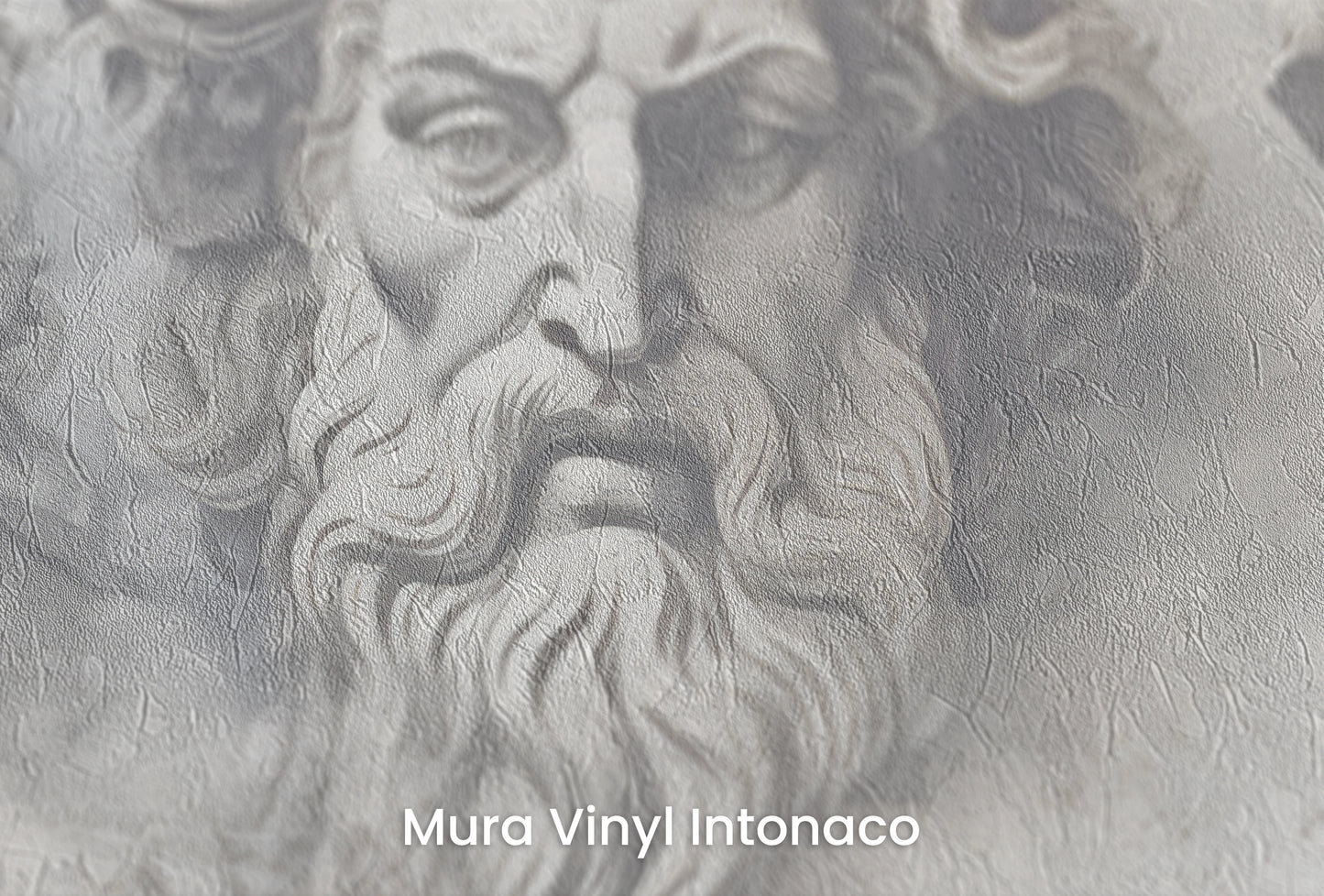 Zbliżenie na artystyczną fototapetę o nazwie Sages of Antiquity na podłożu Mura Vinyl Intonaco - struktura tartego tynku.