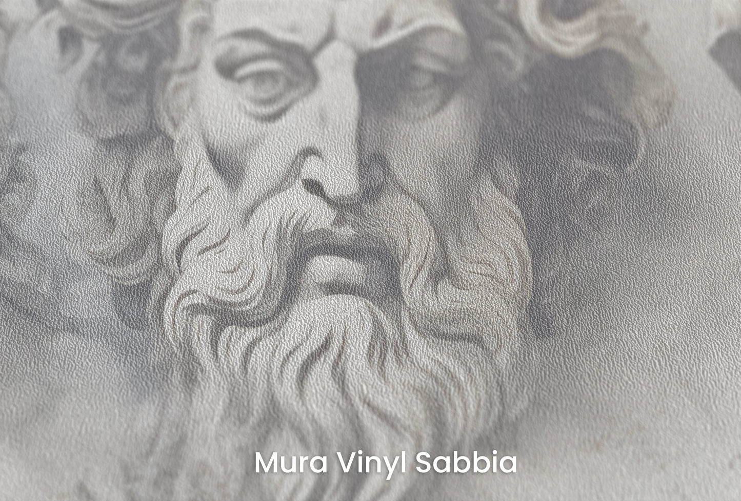 Zbliżenie na artystyczną fototapetę o nazwie Sages of Antiquity na podłożu Mura Vinyl Sabbia struktura grubego ziarna piasku.