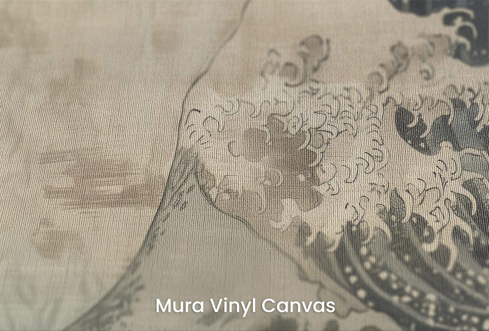 Zbliżenie na artystyczną fototapetę o nazwie Sapphire Swirl na podłożu Mura Vinyl Canvas - faktura naturalnego płótna.