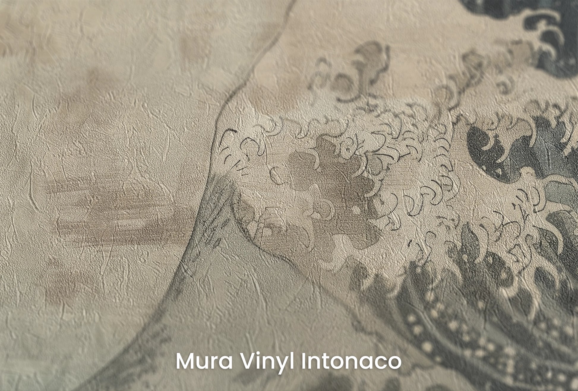 Zbliżenie na artystyczną fototapetę o nazwie Sapphire Swirl na podłożu Mura Vinyl Intonaco - struktura tartego tynku.