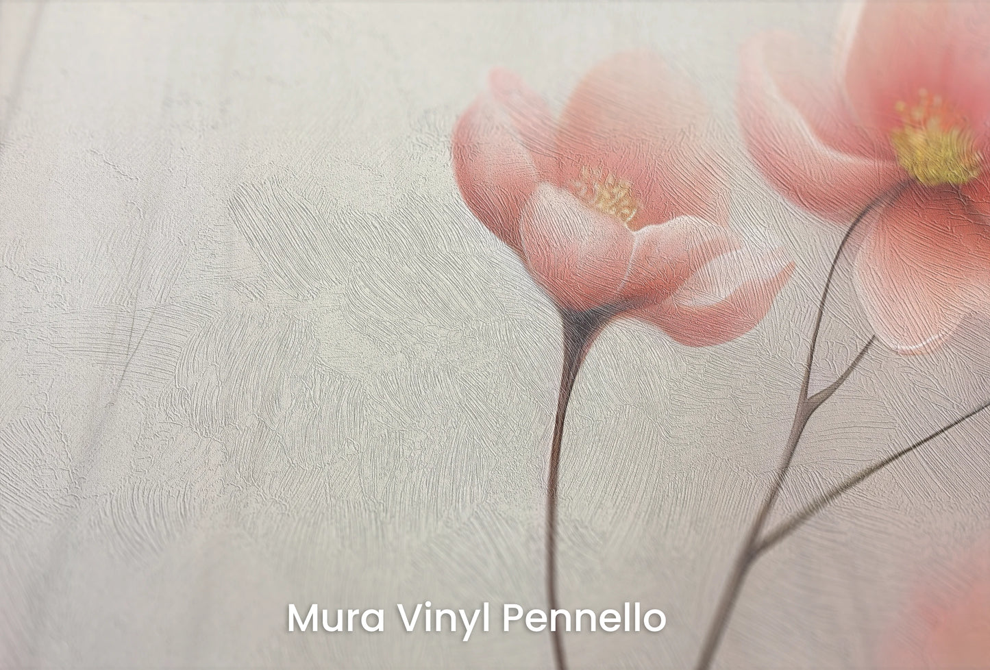 Zbliżenie na artystyczną fototapetę o nazwie Dreamy Flora na podłożu Mura Vinyl Pennello - faktura pociągnięć pędzla malarskiego.