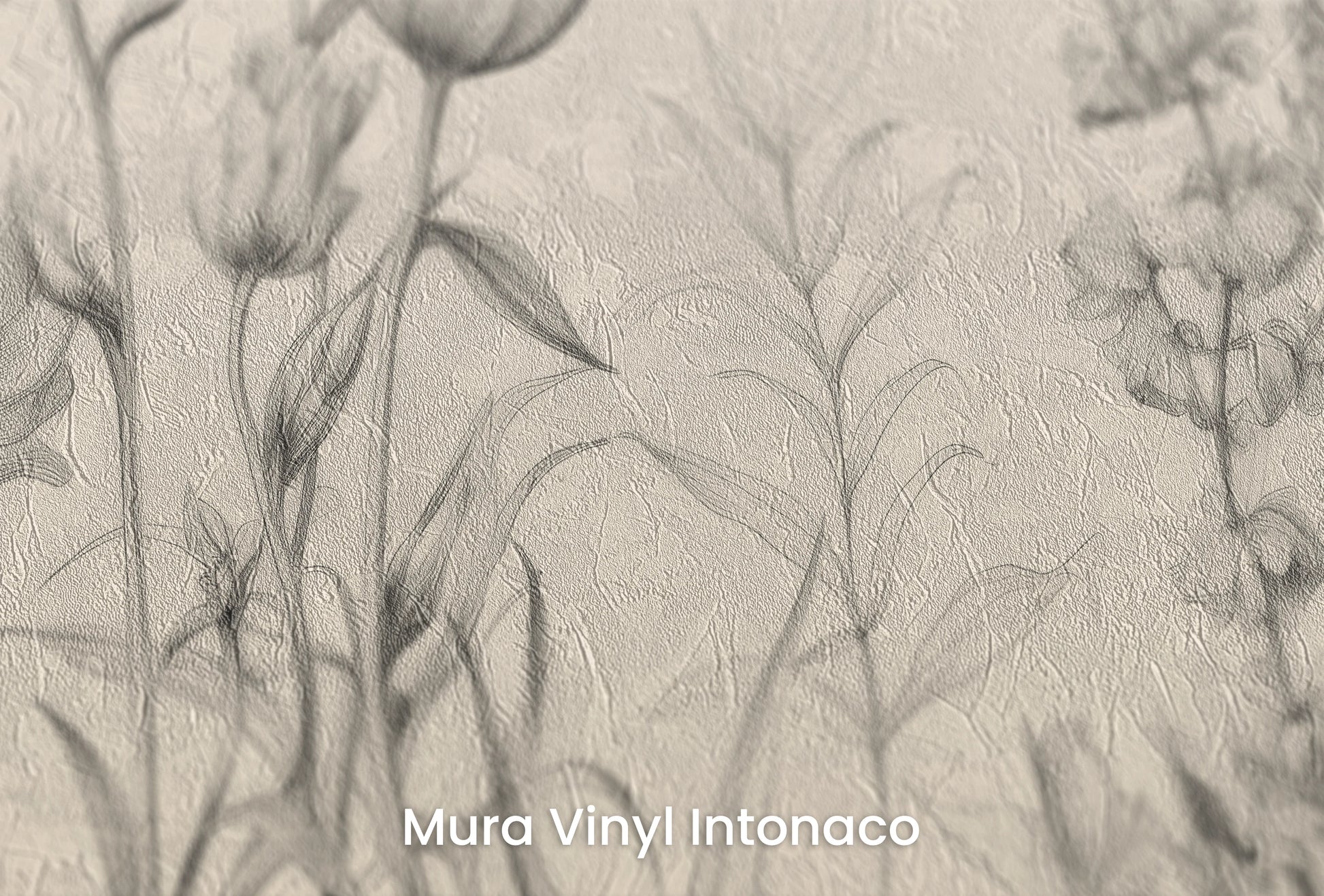 Zbliżenie na artystyczną fototapetę o nazwie Floral Array na podłożu Mura Vinyl Intonaco - struktura tartego tynku.