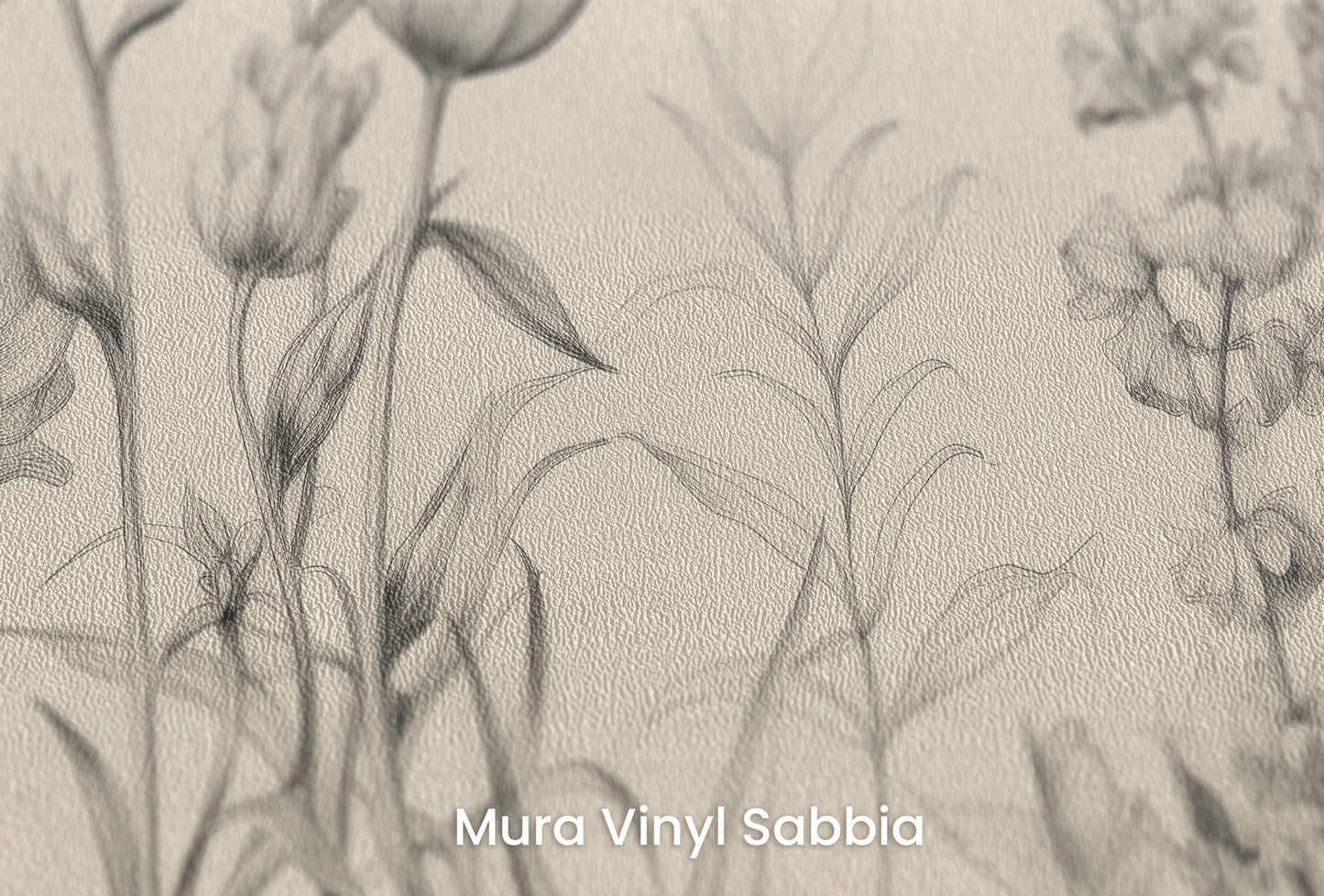 Zbliżenie na artystyczną fototapetę o nazwie Floral Array na podłożu Mura Vinyl Sabbia struktura grubego ziarna piasku.