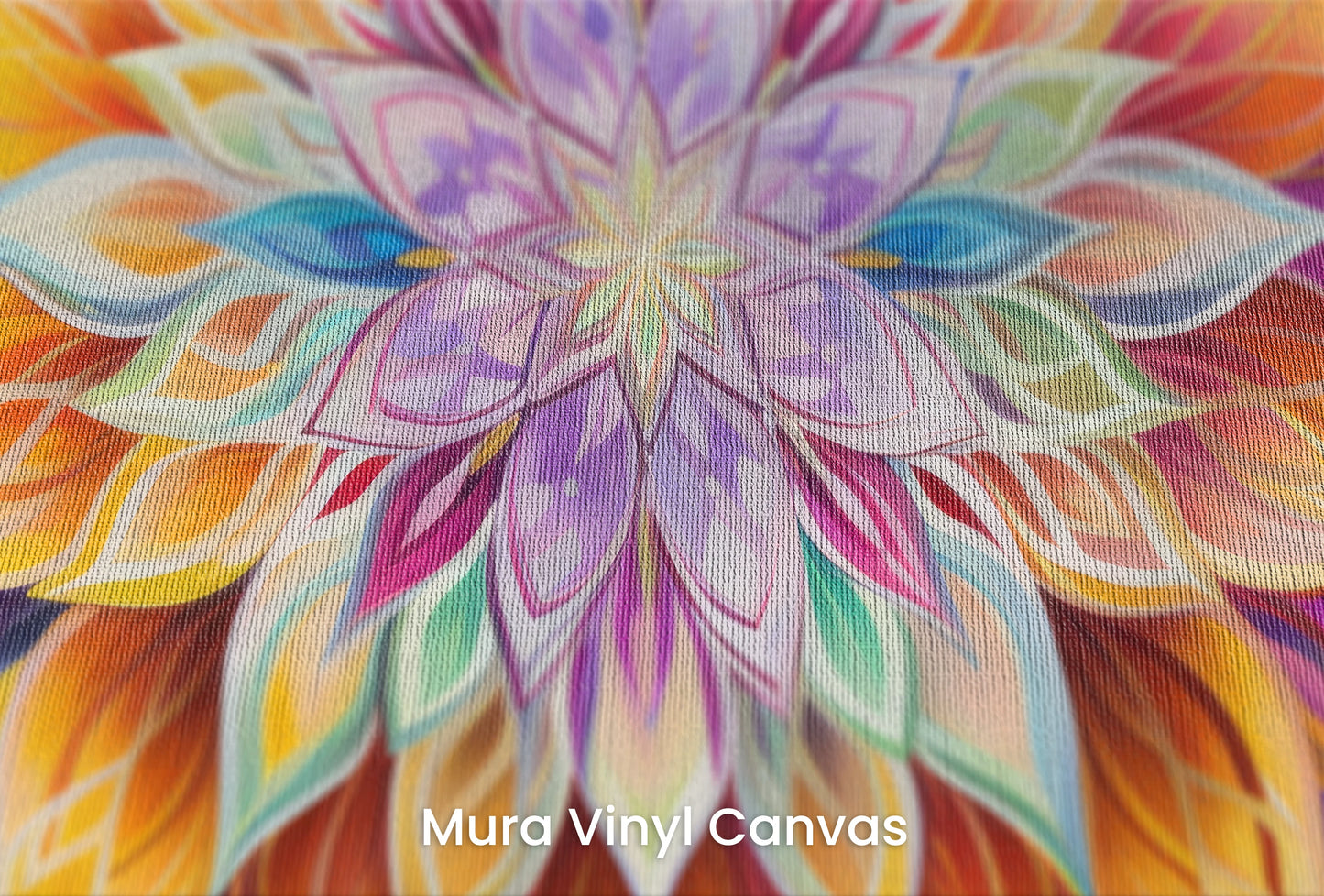 Zbliżenie na artystyczną fototapetę o nazwie Luminous Petals na podłożu Mura Vinyl Canvas - faktura naturalnego płótna.