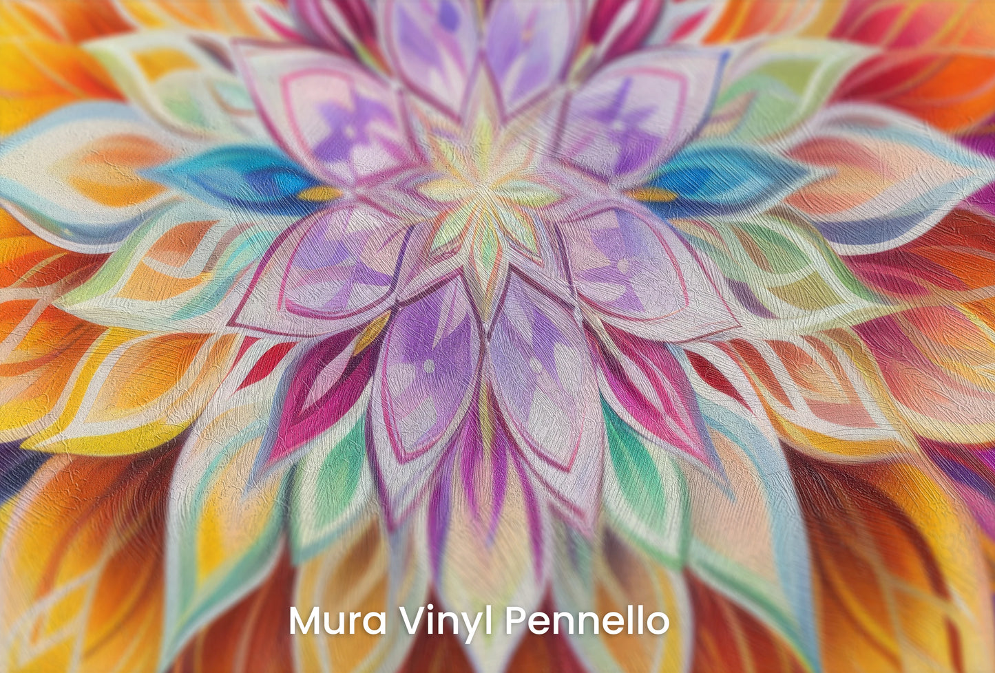 Zbliżenie na artystyczną fototapetę o nazwie Luminous Petals na podłożu Mura Vinyl Pennello - faktura pociągnięć pędzla malarskiego.