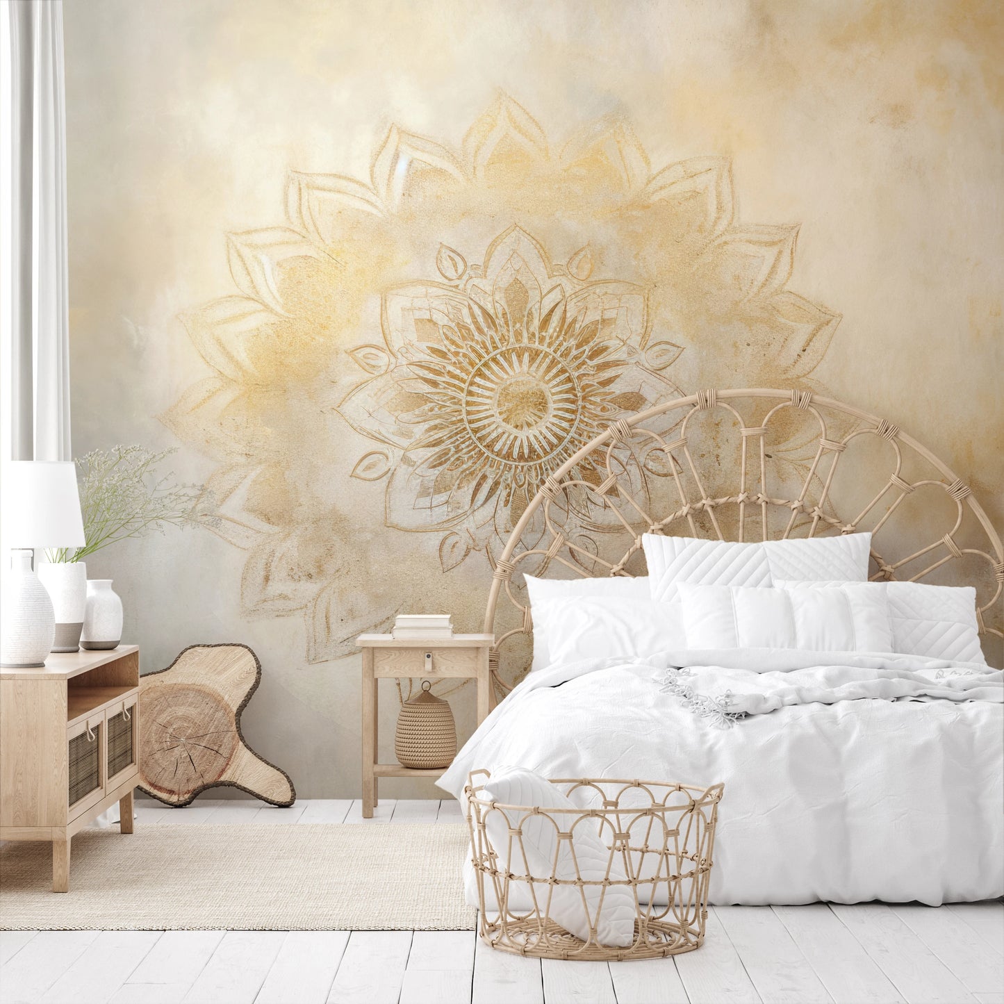 Wzór fototapety artystycznej o nazwie Harmony in Bloom pokazanej w aranżacji wnętrza.