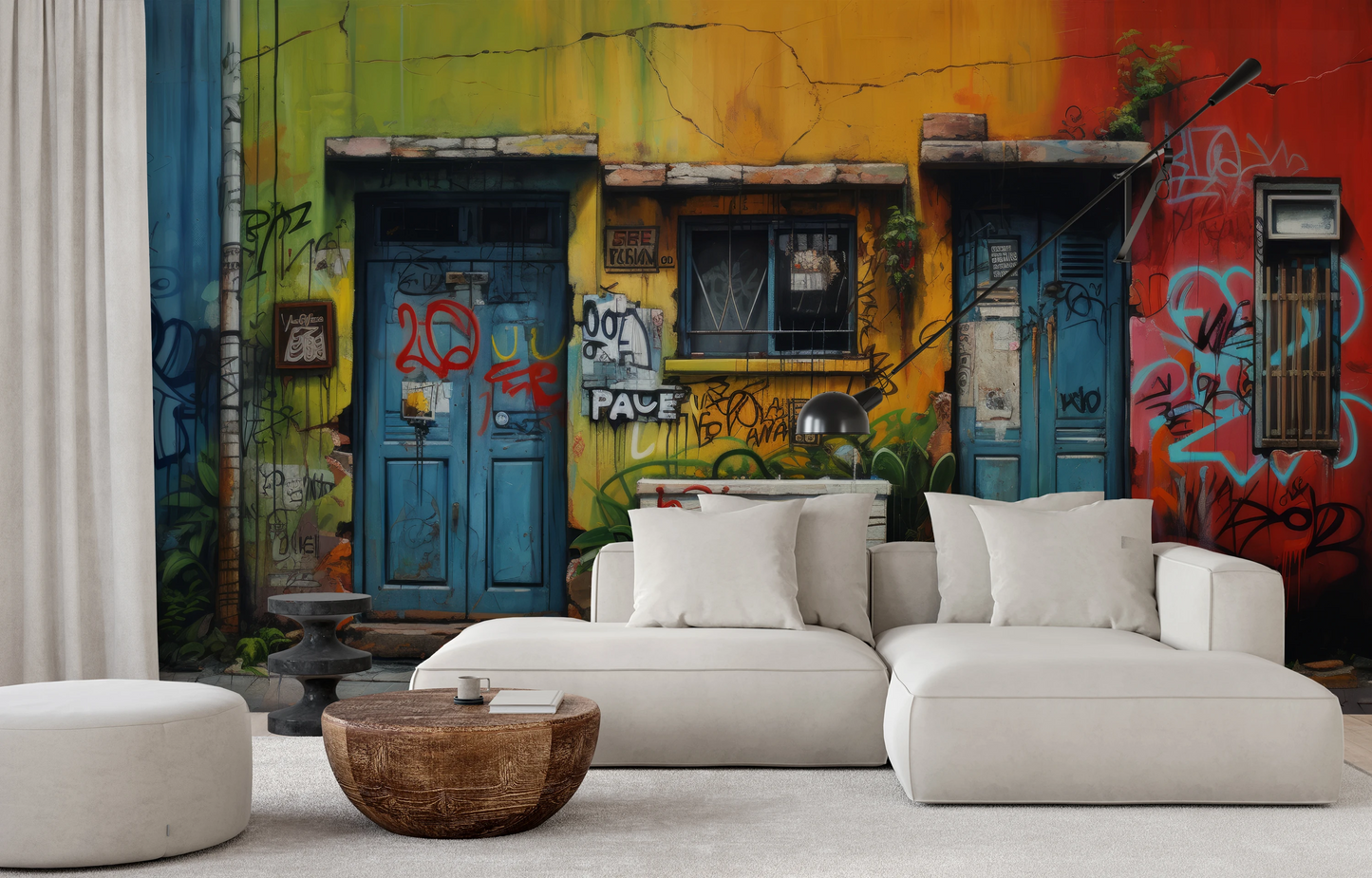 Fototapeta malowana o nazwie Vivid Alleys pokazana w aranżacji wnętrza.