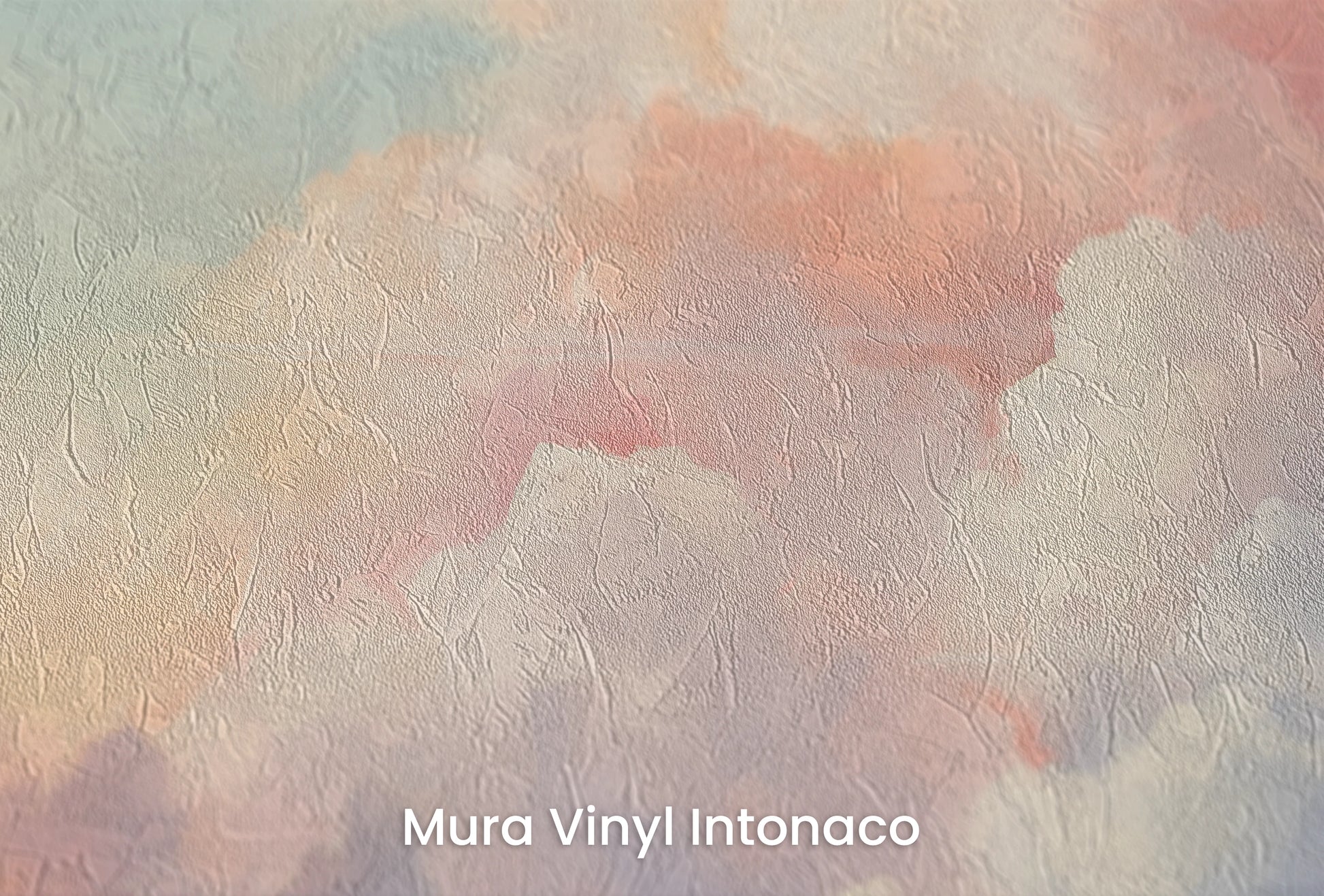 Zbliżenie na artystyczną fototapetę o nazwie Peach Harmony na podłożu Mura Vinyl Intonaco - struktura tartego tynku.