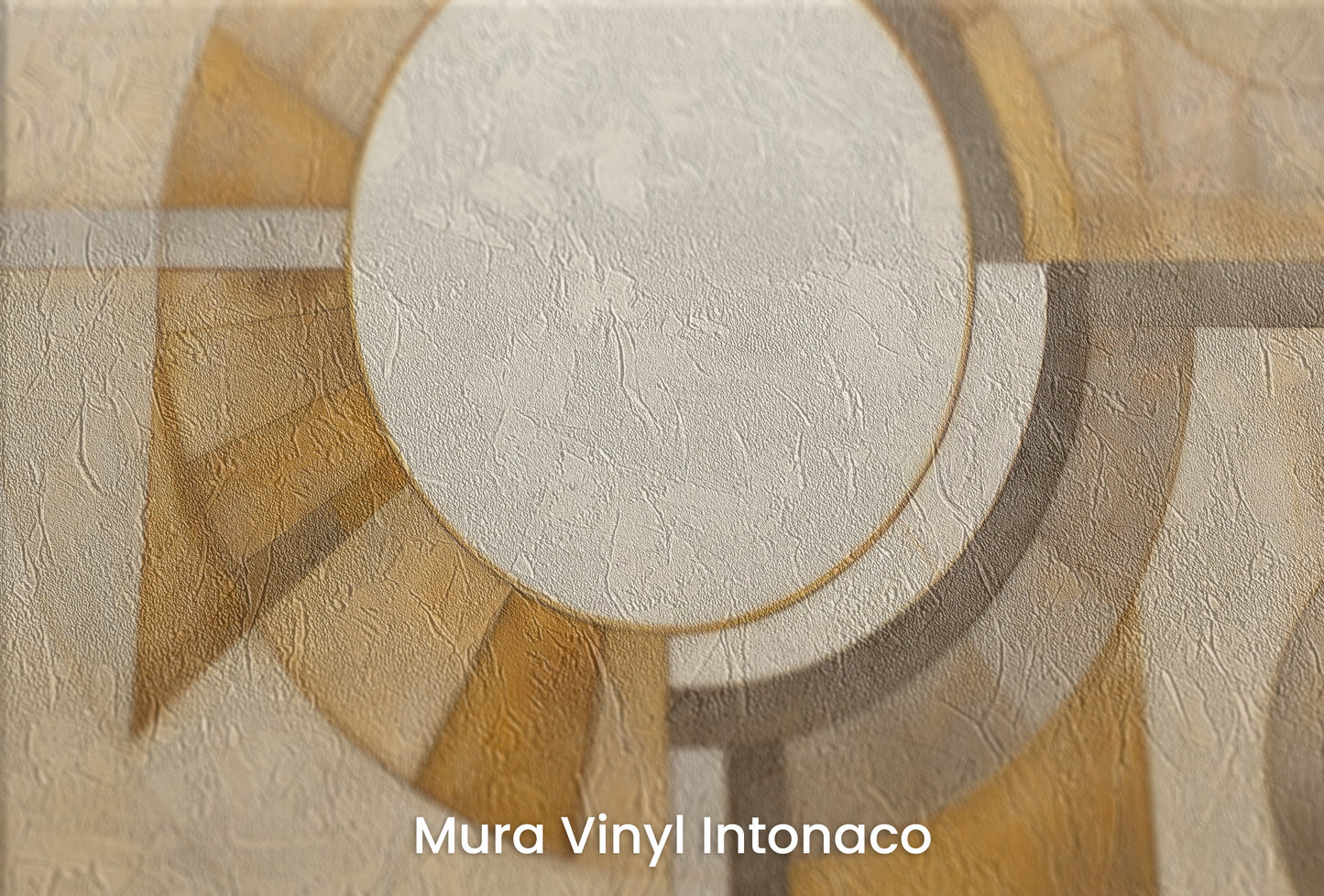 Zbliżenie na artystyczną fototapetę o nazwie ASTRAL CIRCULARITY na podłożu Mura Vinyl Intonaco - struktura tartego tynku.