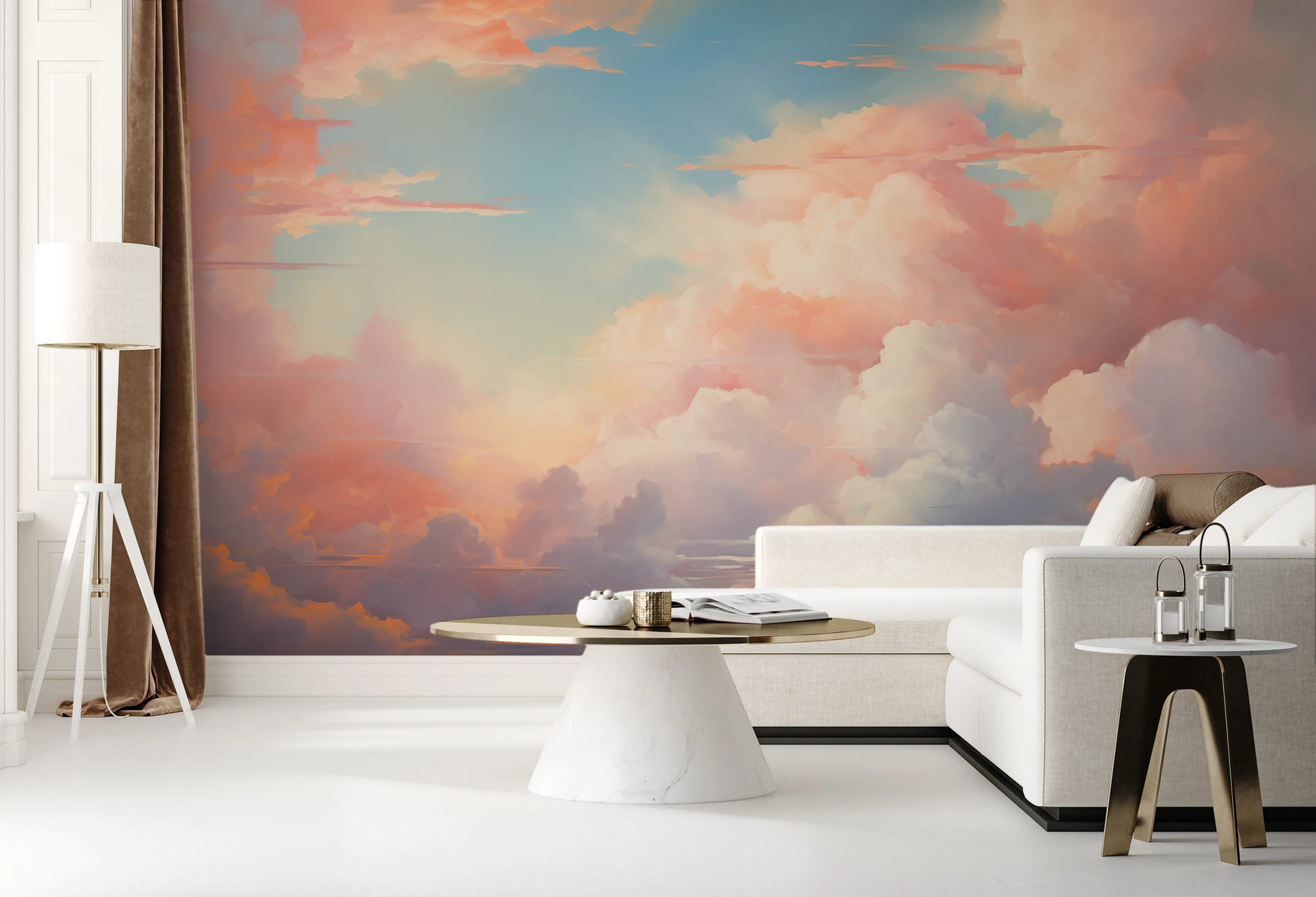 Fototapeta malowana o nazwie Peach Harmony pokazana w aranżacji wnętrza.