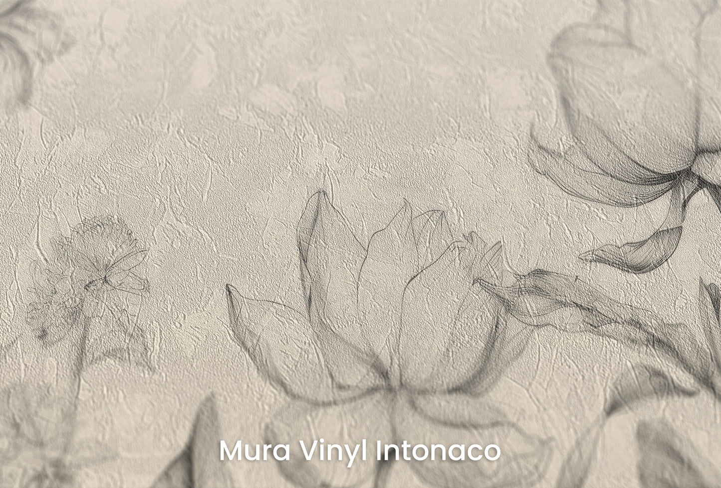 Zbliżenie na artystyczną fototapetę o nazwie Sublime Flora na podłożu Mura Vinyl Intonaco - struktura tartego tynku.