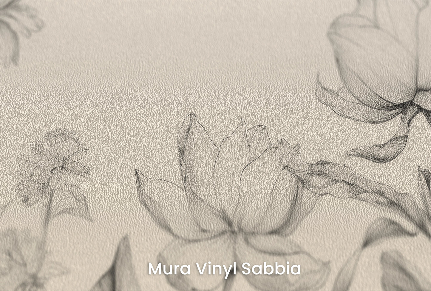 Zbliżenie na artystyczną fototapetę o nazwie Sublime Flora na podłożu Mura Vinyl Sabbia struktura grubego ziarna piasku.