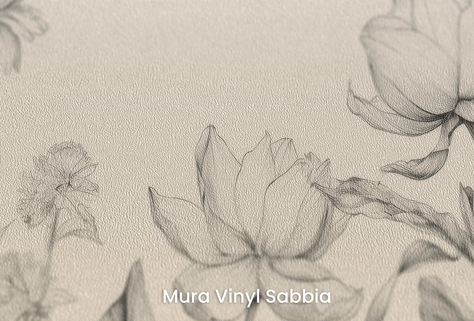 Zbliżenie na artystyczną fototapetę o nazwie Sublime Flora na podłożu Mura Vinyl Sabbia struktura grubego ziarna piasku.