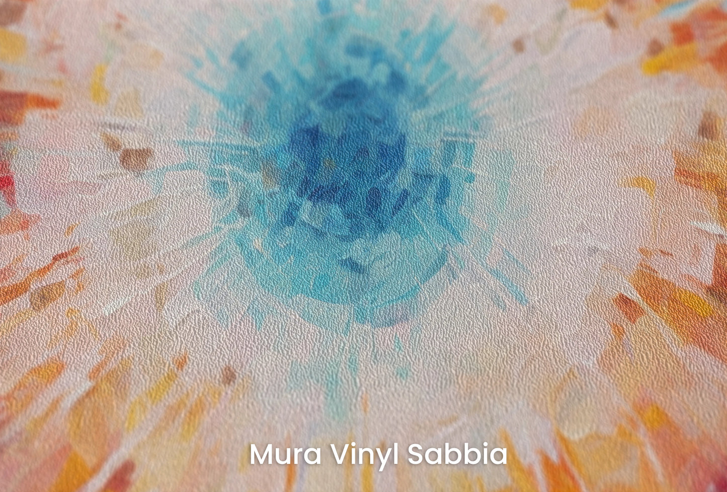 Zbliżenie na artystyczną fototapetę o nazwie Vibrant Mosaic na podłożu Mura Vinyl Sabbia struktura grubego ziarna piasku.