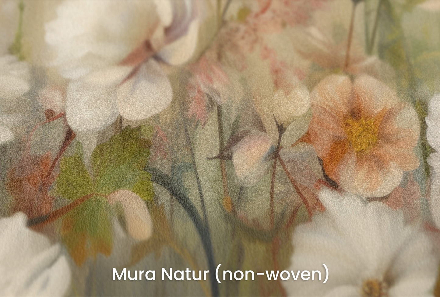 Zbliżenie na artystyczną fototapetę o nazwie Serene Pastel Bouquet na podłożu Mura Natur (non-woven) - naturalne i ekologiczne podłoże.